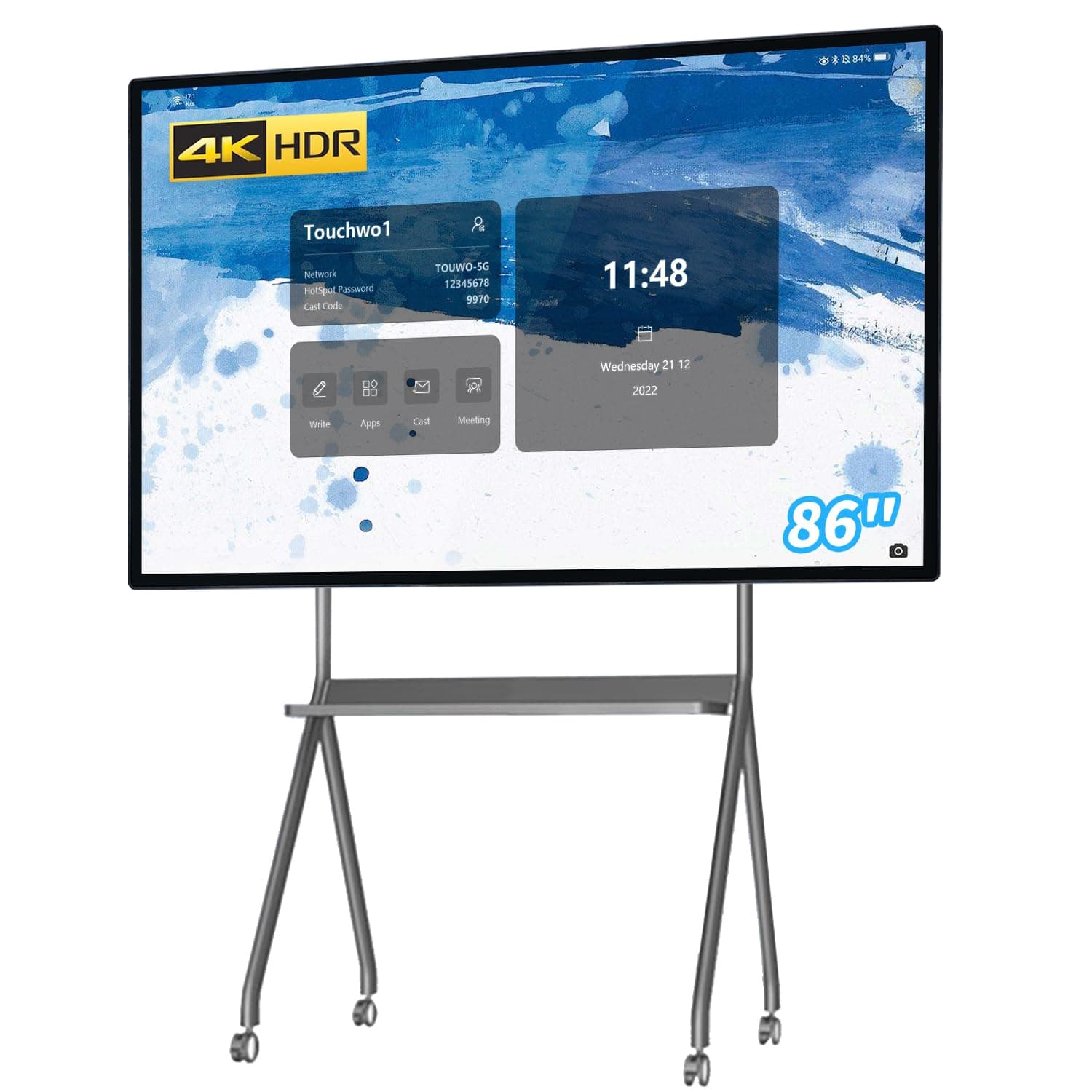 86 inch Touchscreen Monitor Smart Board, 4K Interactive Whiteboard, Android 11 & Windows 10 Pro All-in-One Touchscreen Industrial PC for Office and Classroom