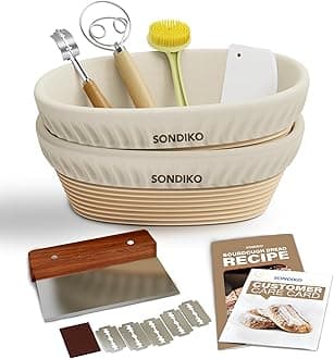 Sondiko Sourdough Starter Kit, Sourdough Bread Baking Supplies, Oval Banneton Bread Proofing Basket Set for Bread Making Tools Supplies, Gifts for Bakers