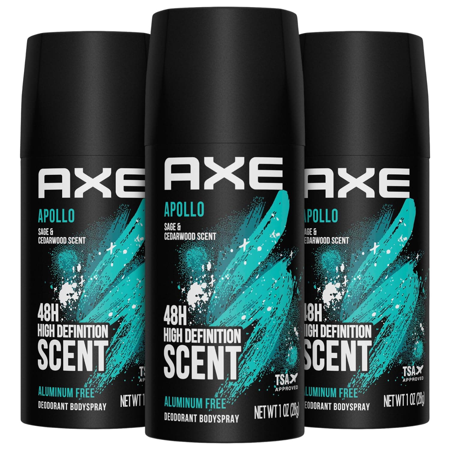 AXE Apollo Deodorant for Body Spray, 3-48H, High Resolution, with Fragrance and Protection from Odors, Sage and Cedarwood, No Aluminium, 3 oz Ea
