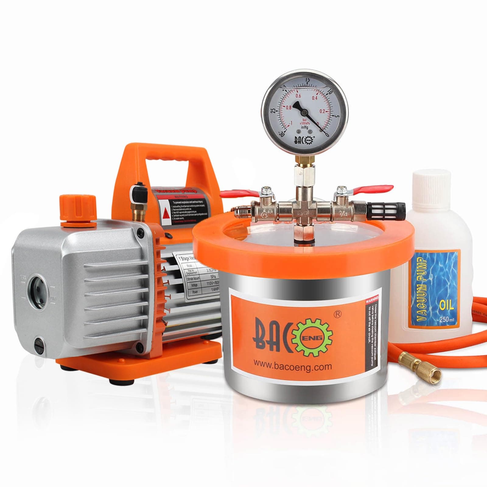 BACOENG 2 Quart Vacuum Chamber Kit with 3.6 CFM 1 Stage Vacuum Pump HVAC
