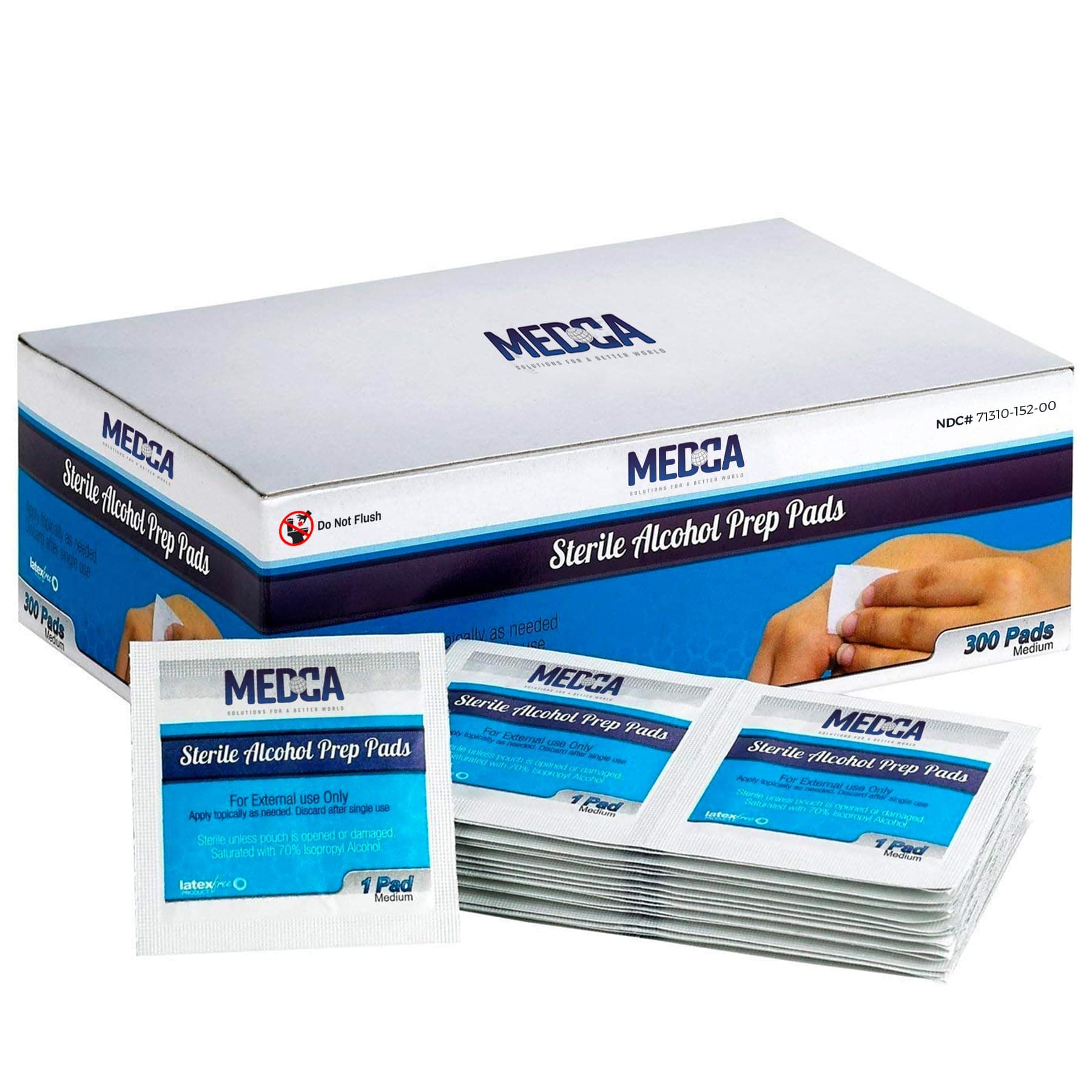MEDca Alcohol Prep Pads, Sterile, Medium, 2-Ply (Pack of 300)