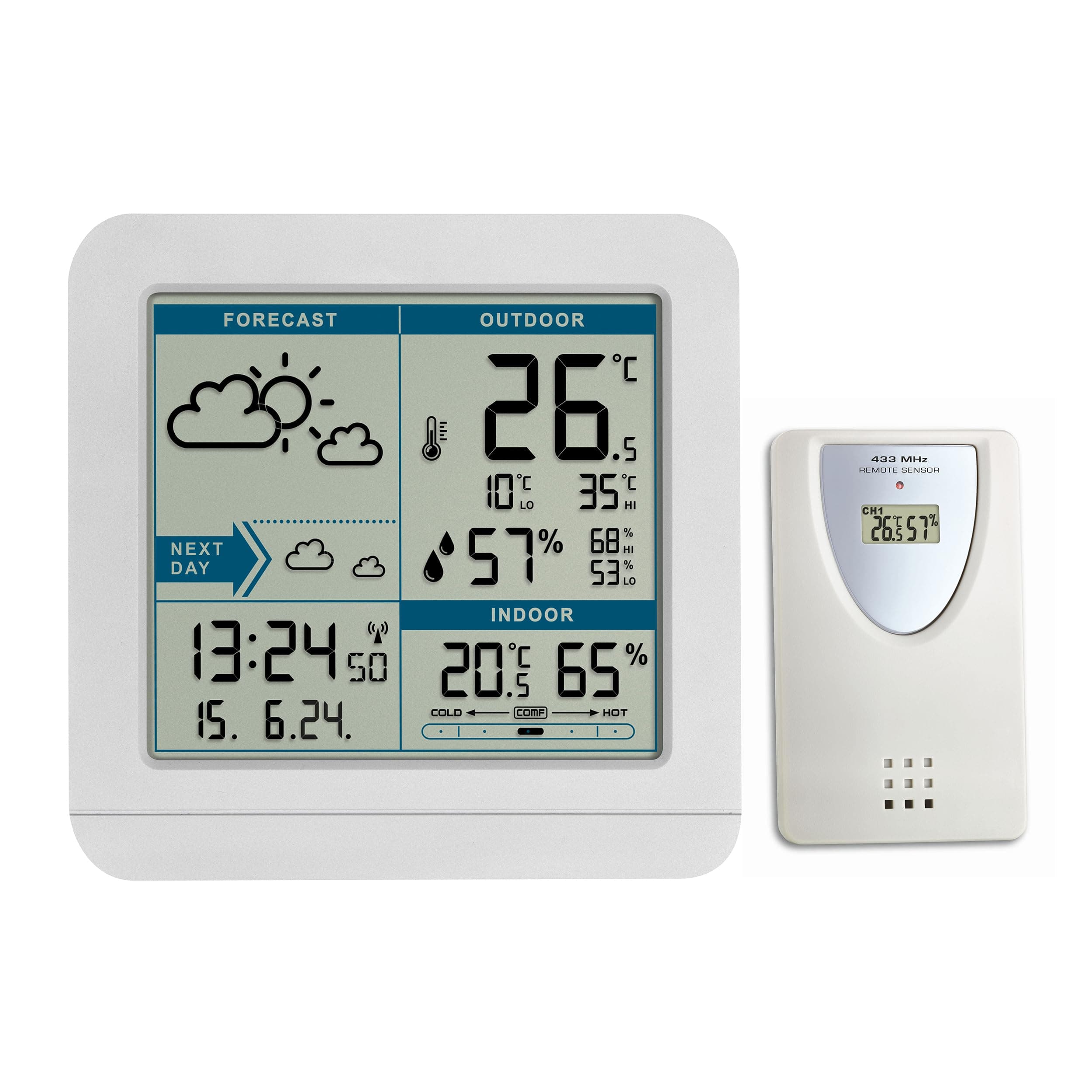 TFA Dostmann Wireless Station Sky, 35.1152.02, Sensor for Indoor and Outdoor, incl Weather Forecast, White, ((L) 123 x (B) 52 x (H) 117 mm
