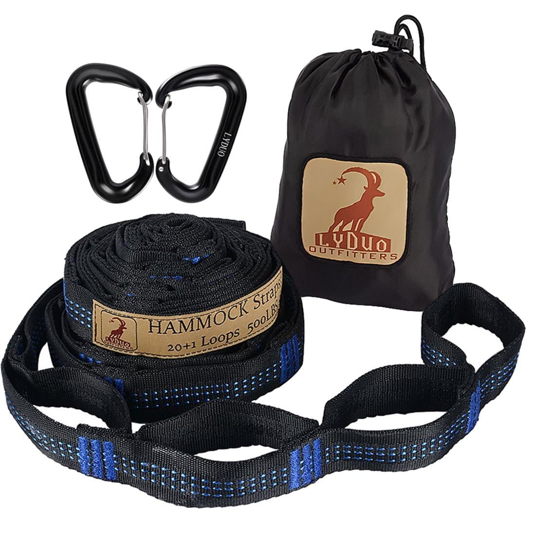 Double Hammock with Mosquite Net Breathable Quick-drying Parachute Camping Hammock with 2 x Premium Carabiners 2 x Hammock Straps (Blue)