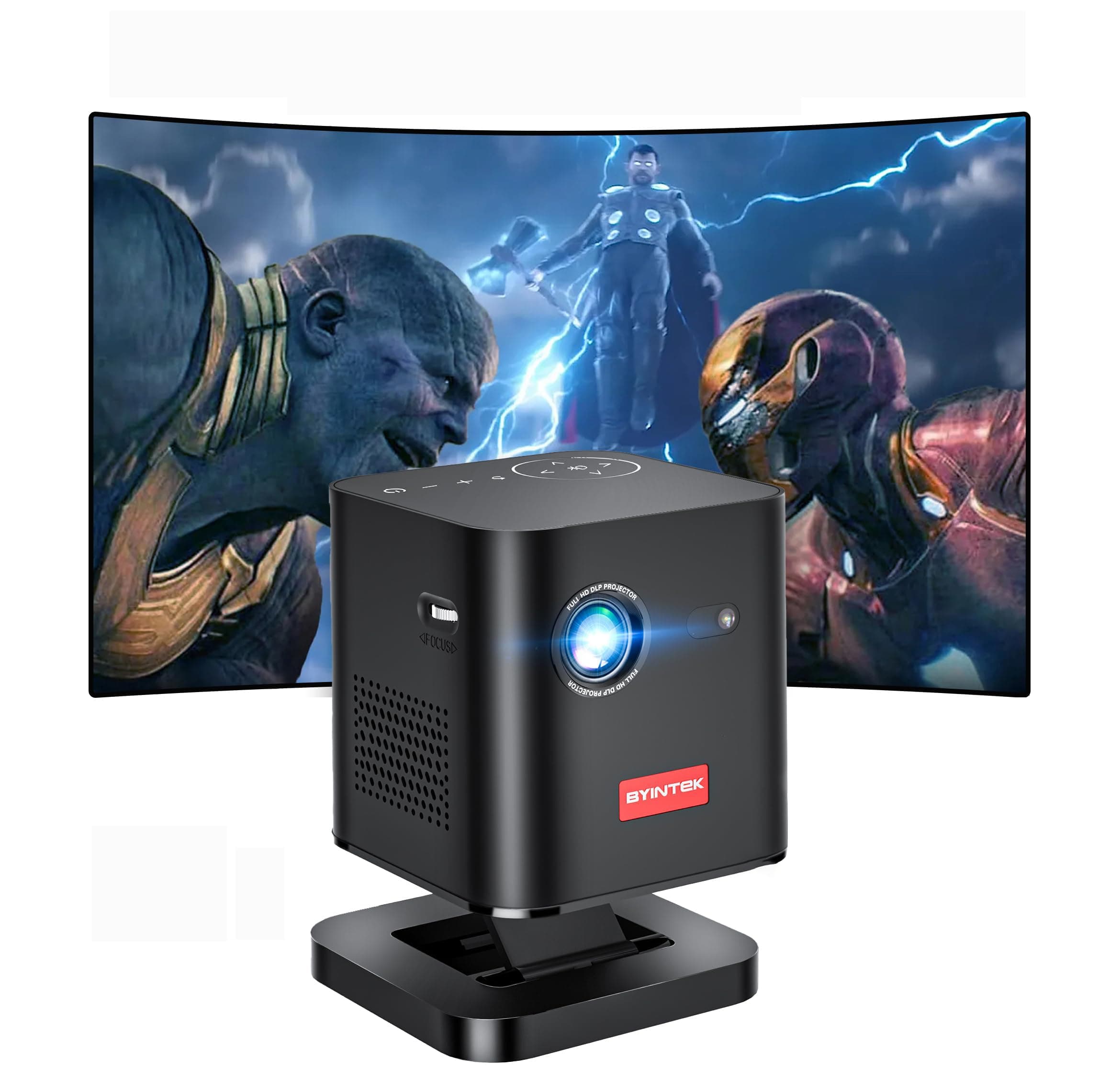 BYINTEK P19 Mini 3D DLP Projector USB Full HD LED Battery Operated Portable Wi-Fi Projector with 4K Android 9.0 OS Wireless Display Support, 1 Year Warranty