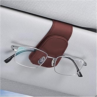 AICEL Sunglasses Holders for Car Sun Visor, Leather Eyeglasses Hanger Mounter, Magnetic Glasses Holder and Ticket Card Clip, Auto Interior Accessories Universal for SUV Pickup Truck (Wine Red)