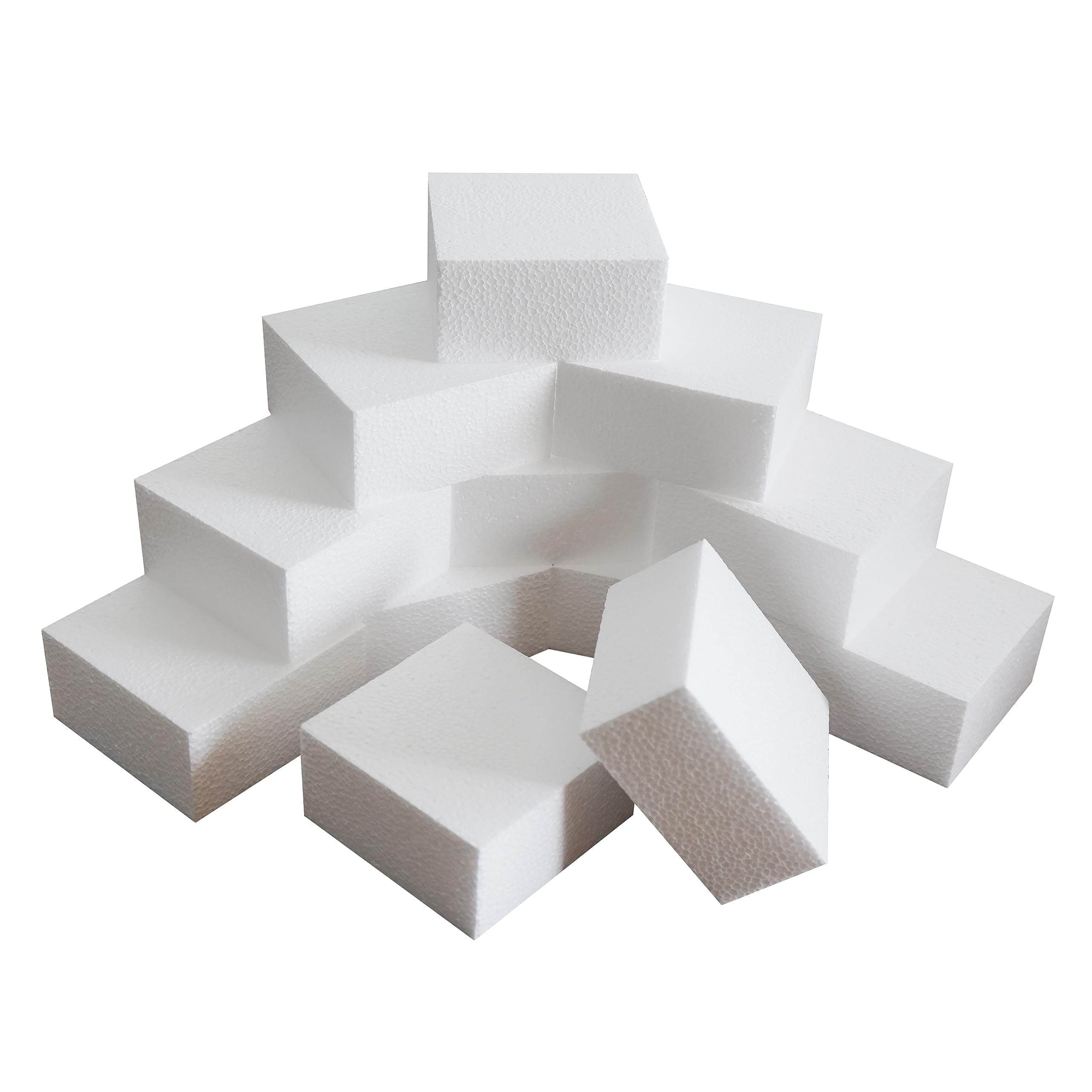 DNB Foam Blocks - 12 Pcs 4 x 4 x 2 Inch Rectangle EPS Polystyrene White Foam Bricks - Crafts and Arts Supplies