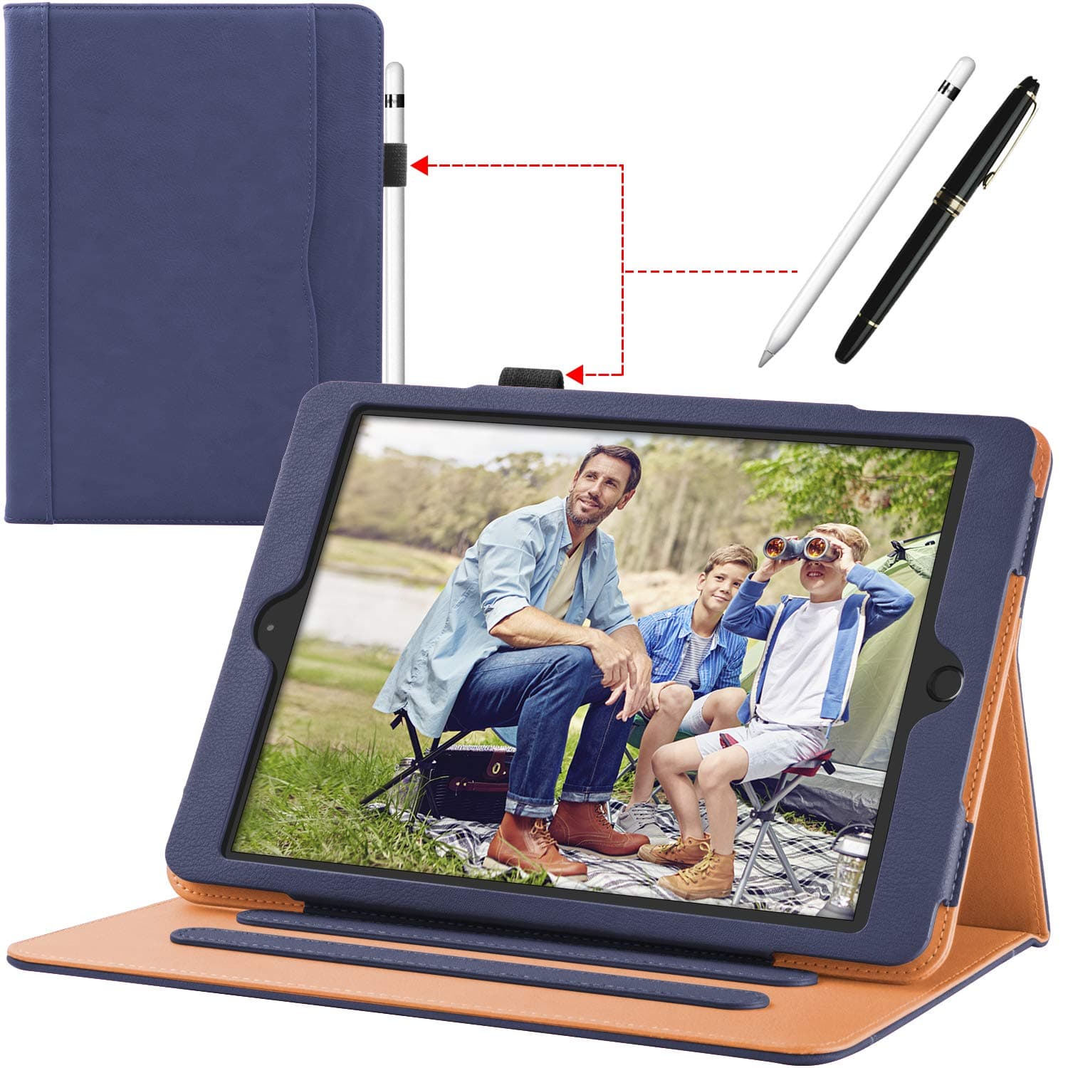 New iPad 9.7 inch 2018/2017 [ 6th / 5th Generation ] Leather Case with Apple Pencil Holder, Corner Protection, Stand Folio Cover Case and Auto Wake/Sleep, Also Fit iPad Air 2/iPad Air, Blue