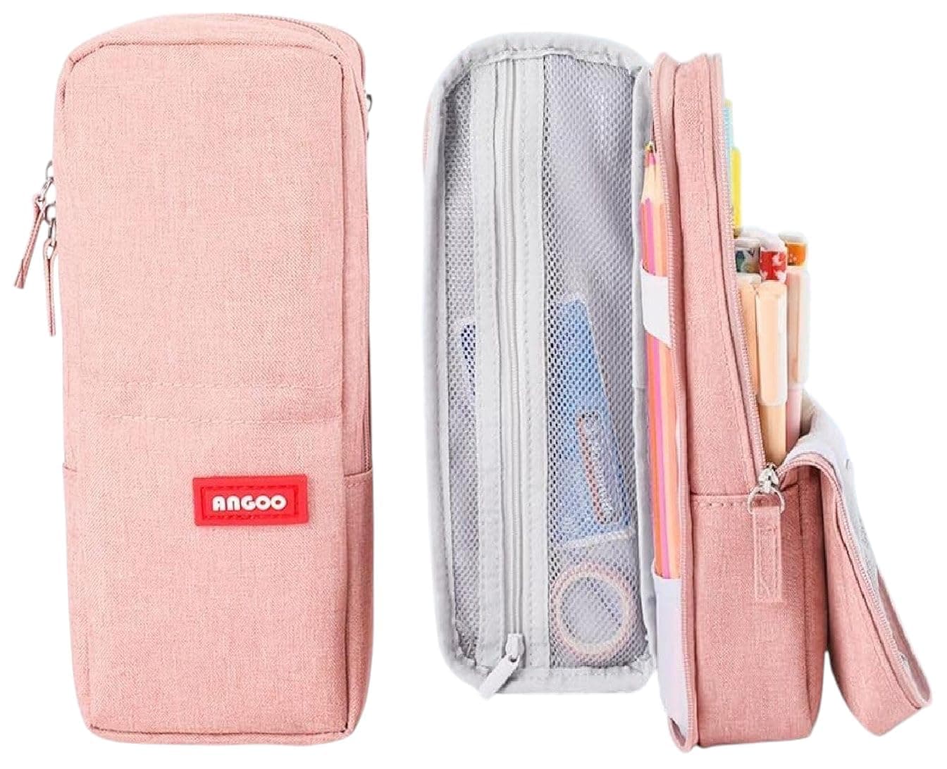 Cotton Pencil Case 4 Layer with 2 Compartment Cute Aesthetic Pencil Case for Boys & Girls Large Capacity Pencil Pouch for School Kids Cute Stationary Gift, Pink
