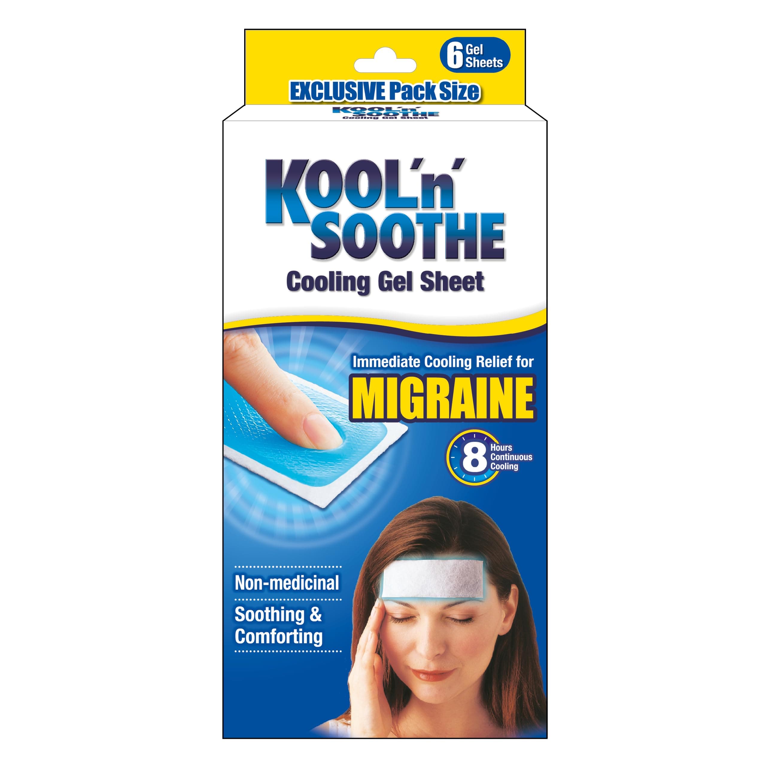 KOOL 'N' SOOTHE MIGRAINE Cooling Gel Sheets/ 6 Pack/Immediate Cooling Relief for Migraine & Severe Headache