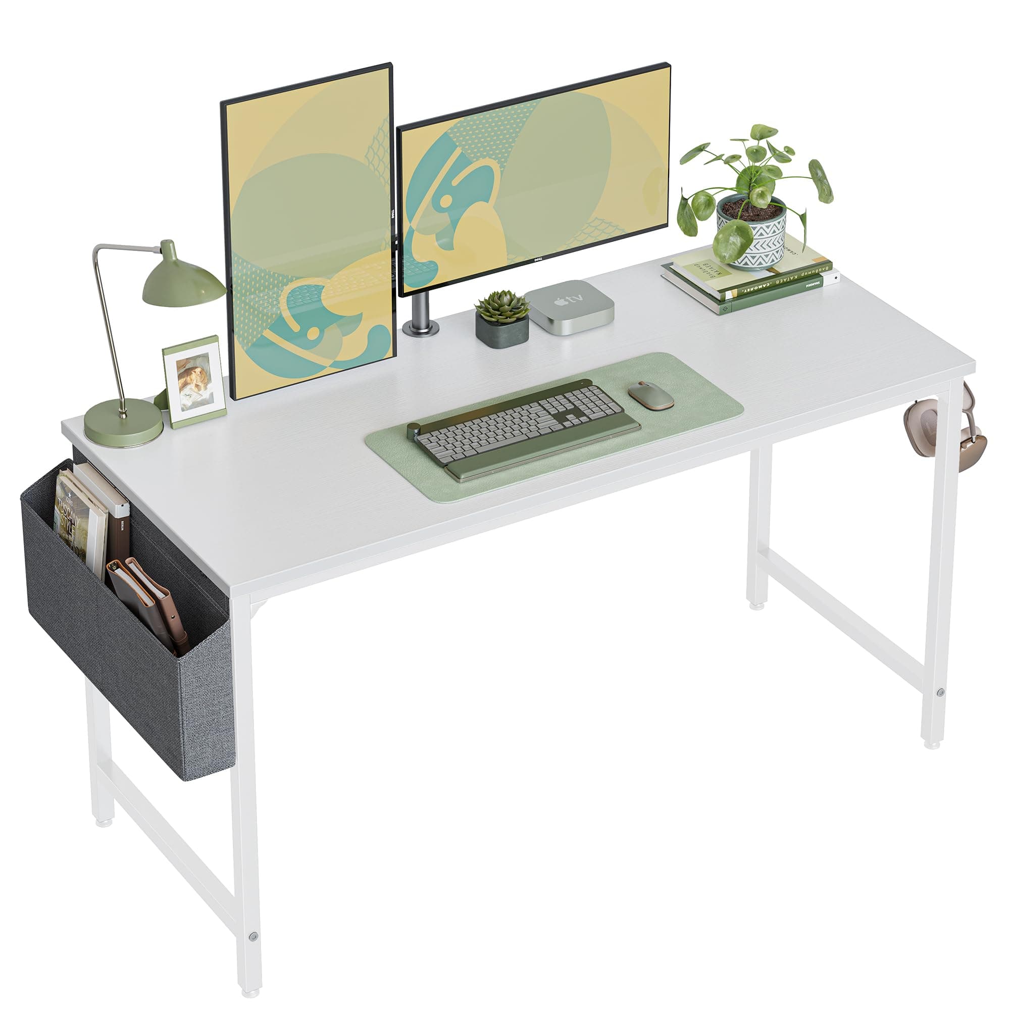 CubiCubiComputer Desk 63" Study Writing Table for Home Office, Modern Simple Style PC Desk, White Metal Frame, White