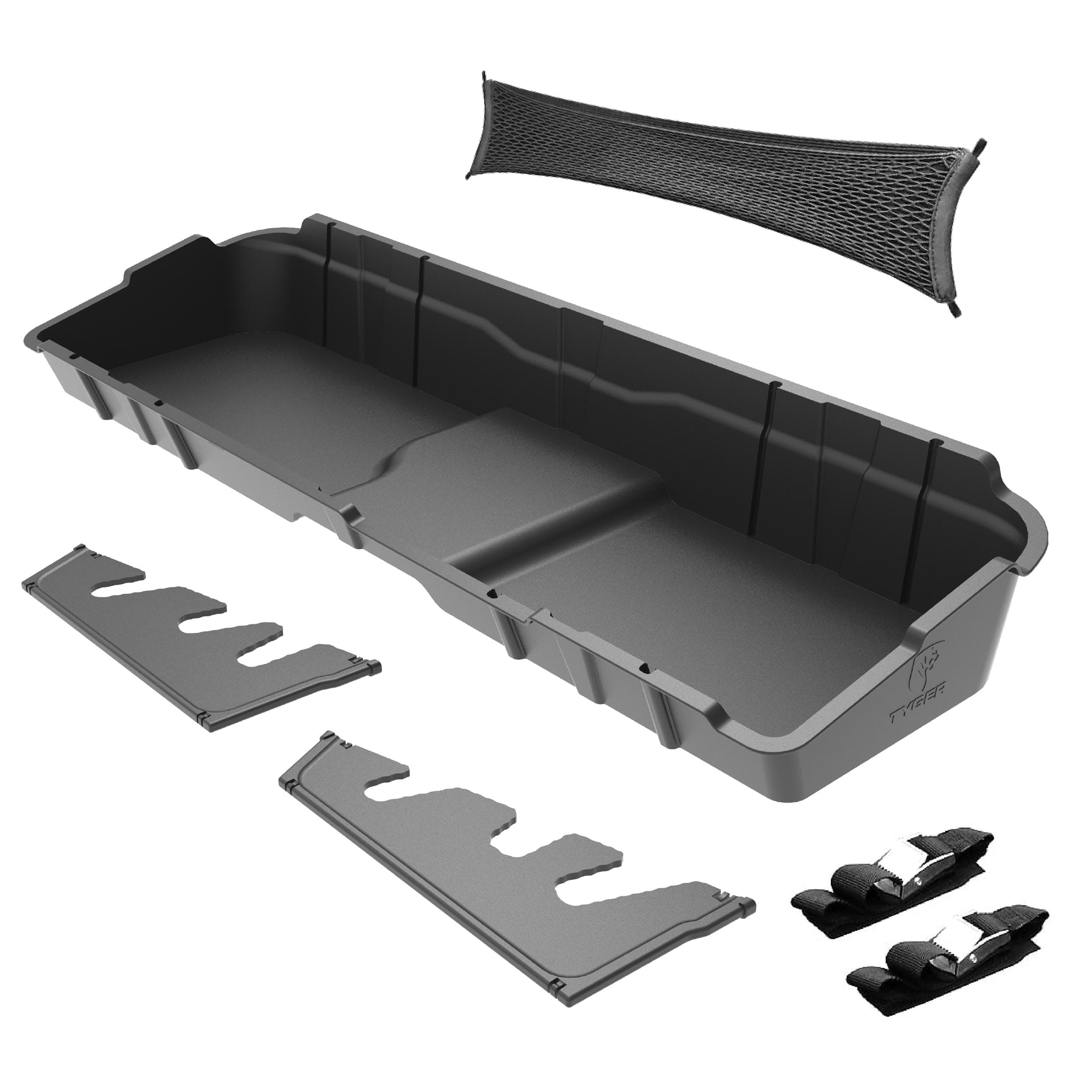 Underseat Storage Box Compatible with 2007-2013 Chevy Silverado GMC Sierra 1500; 2007-2014 2500 3500HD Crew Cab, Black Rear Under Seat Storage Organizer Cargo Box | TG-CB5C2358