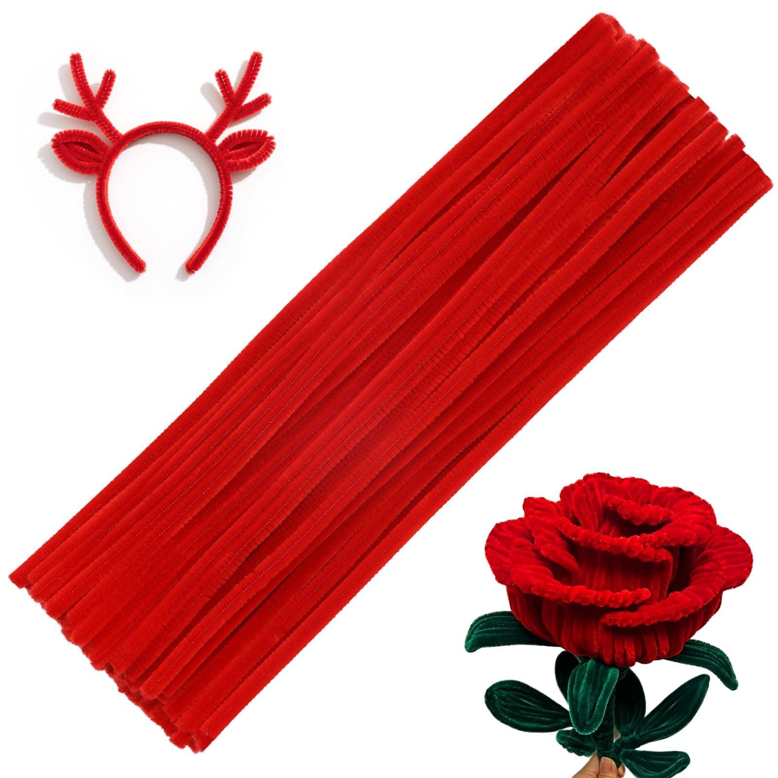 60 PCS Red Pipe Cleaners,Pipe Cleaners Chenille Stem,Pipe Cleaners Bulk,Art Pipe Cleaners for Creative Home Decoration Supplies and Crafts Project