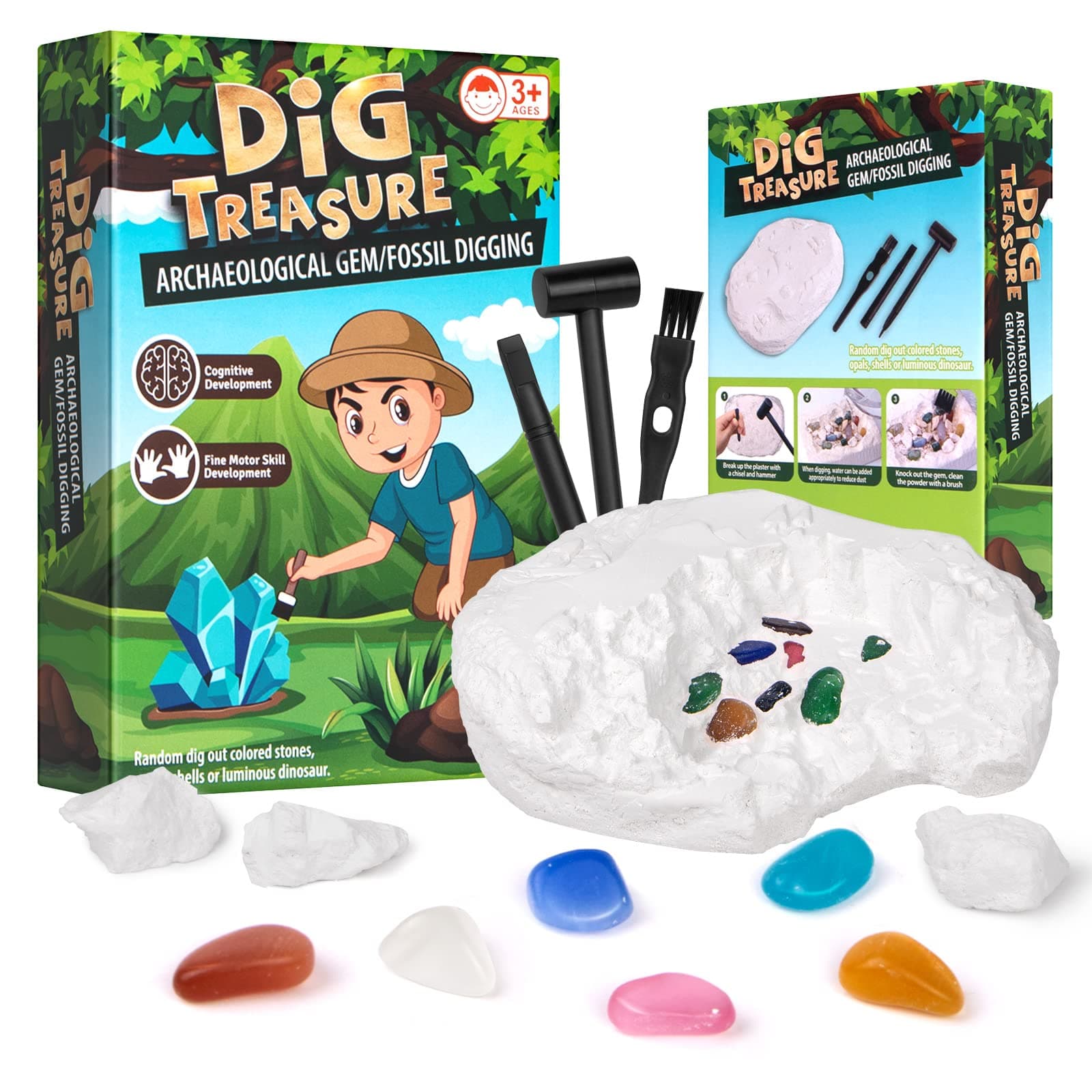 Gemstone Gem Dig Kit, Crystals Digging Set, Educational DIY Toys Science Kit-Dig Up Unique Real Gemstone, Geology Archaeology Gifts for Boys Girls Kid Toys
