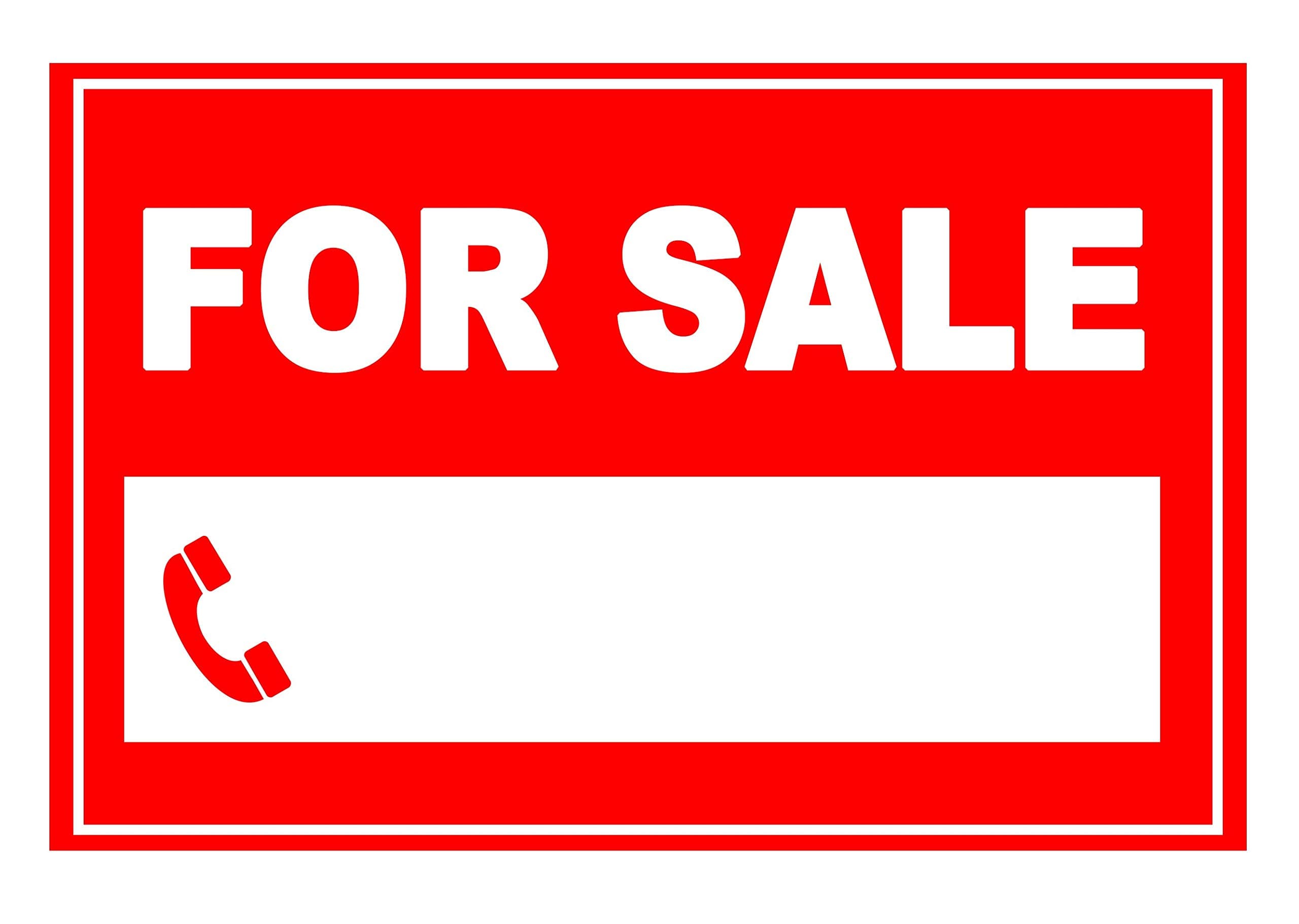 2 x FOR SALE - Red with space - Regular size Info Sign Label Removable Self Adhesive Waterproof Durable Vinyl Label Stickers 225mm x 320mm