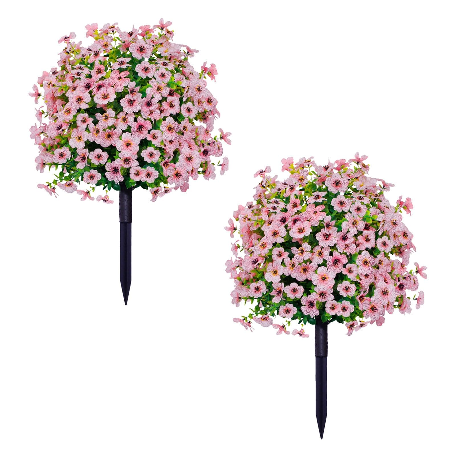 Artificial Violet Ball Topiary Trees with Ground Spikes, 2 Pack Fake Artificial Bushes Plants, Fade Resistant Faux Artificial Shrubs Tree for Indoor Outdoor Front Porch Decor 23in (C-2 Pcs)