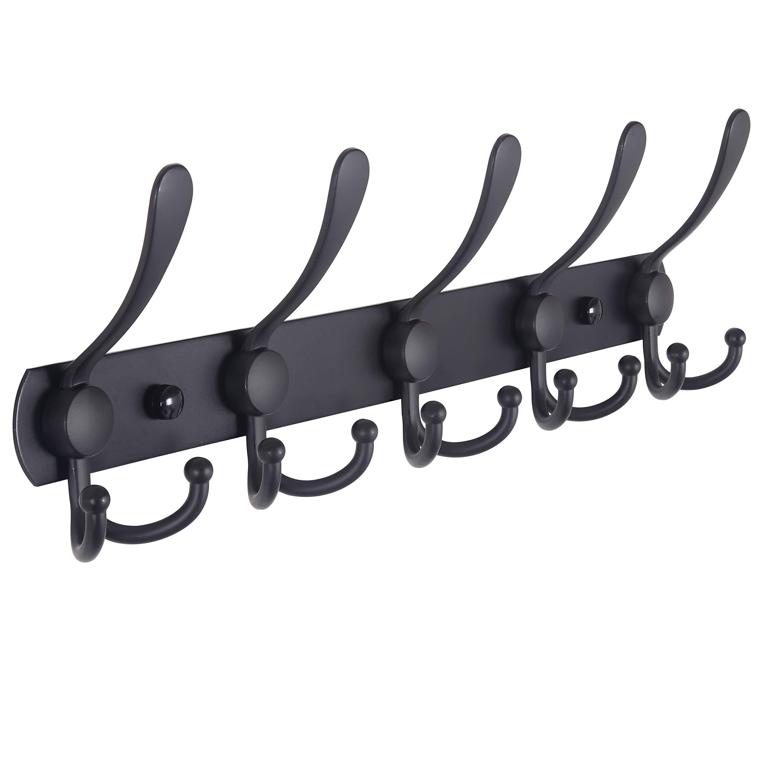 Dseap Coat Rack Wall Mounted - 5 Tri Hooks, Heavy Duty, Stainless Steel, Metal Coat Hook Rail for Coat Hat Towel Purse Robes Mudroom Bathroom Entryway,Black