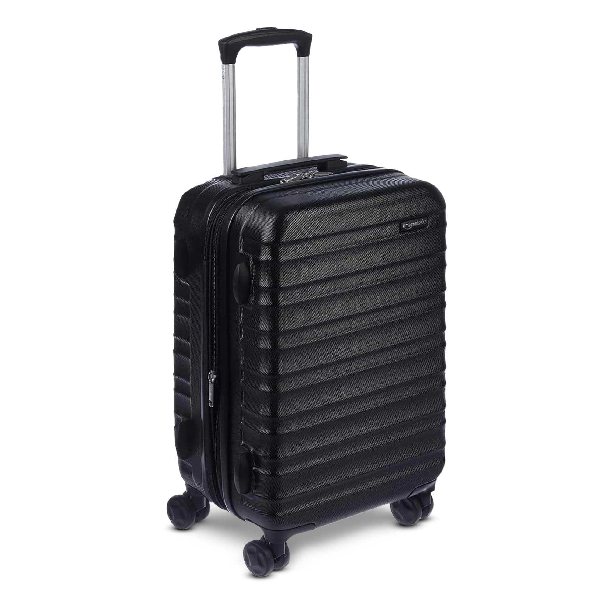 Amazon Basics 21" Hardside Carry-On Luggage with Spinner Wheels, Expandable for Up to 25% More Space, Scratch-Resistant Hard Shell, Telescoping Handle, Black
