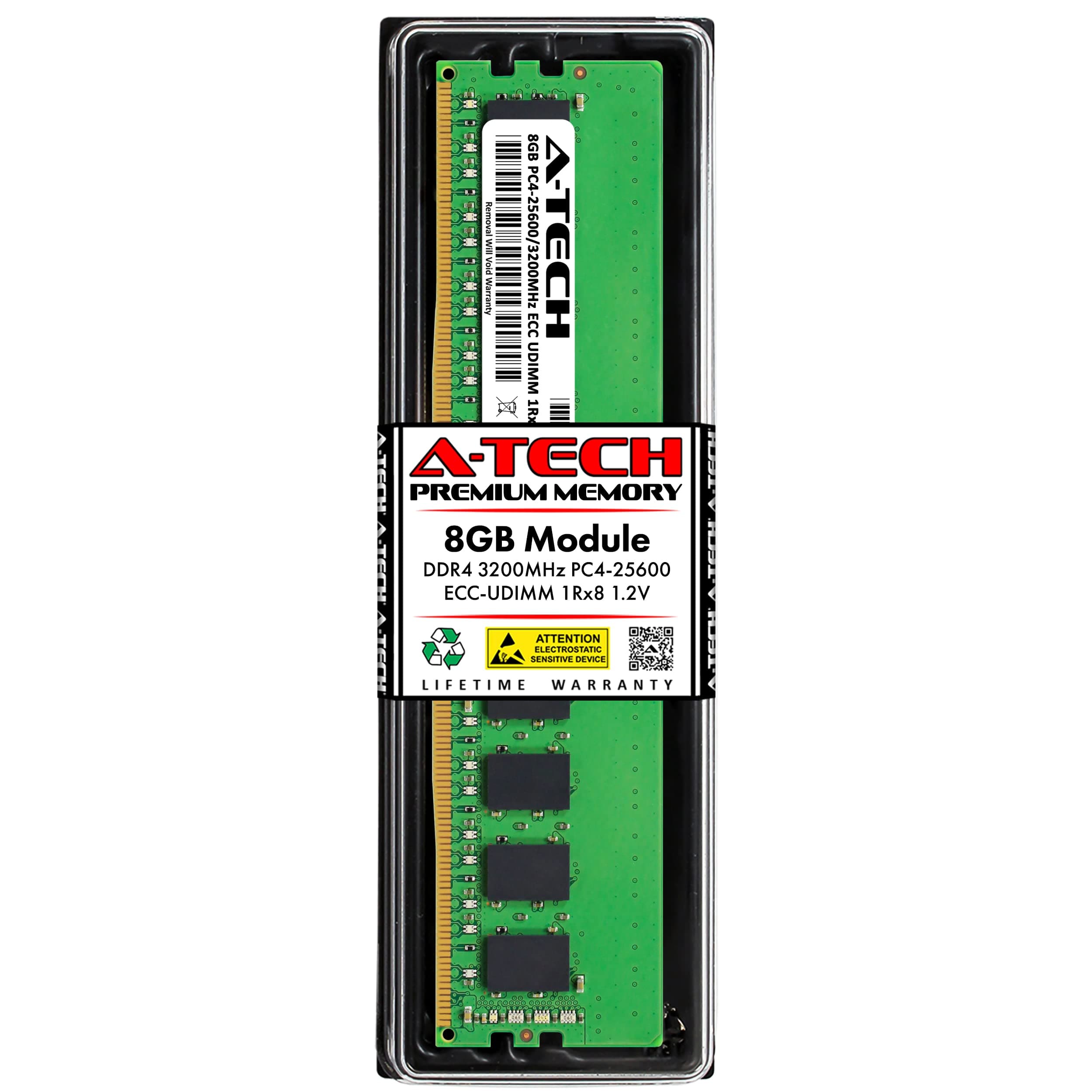 A-Tech Server 8GB 1Rx8 PC4-25600 DDR4 3200MHz ECC Unbuffered UDIMM 288-Pin Single Rank DIMM 1.2V Workstation Server Memory RAM Upgrade Stick Module (A-Tech Enterprise Series)