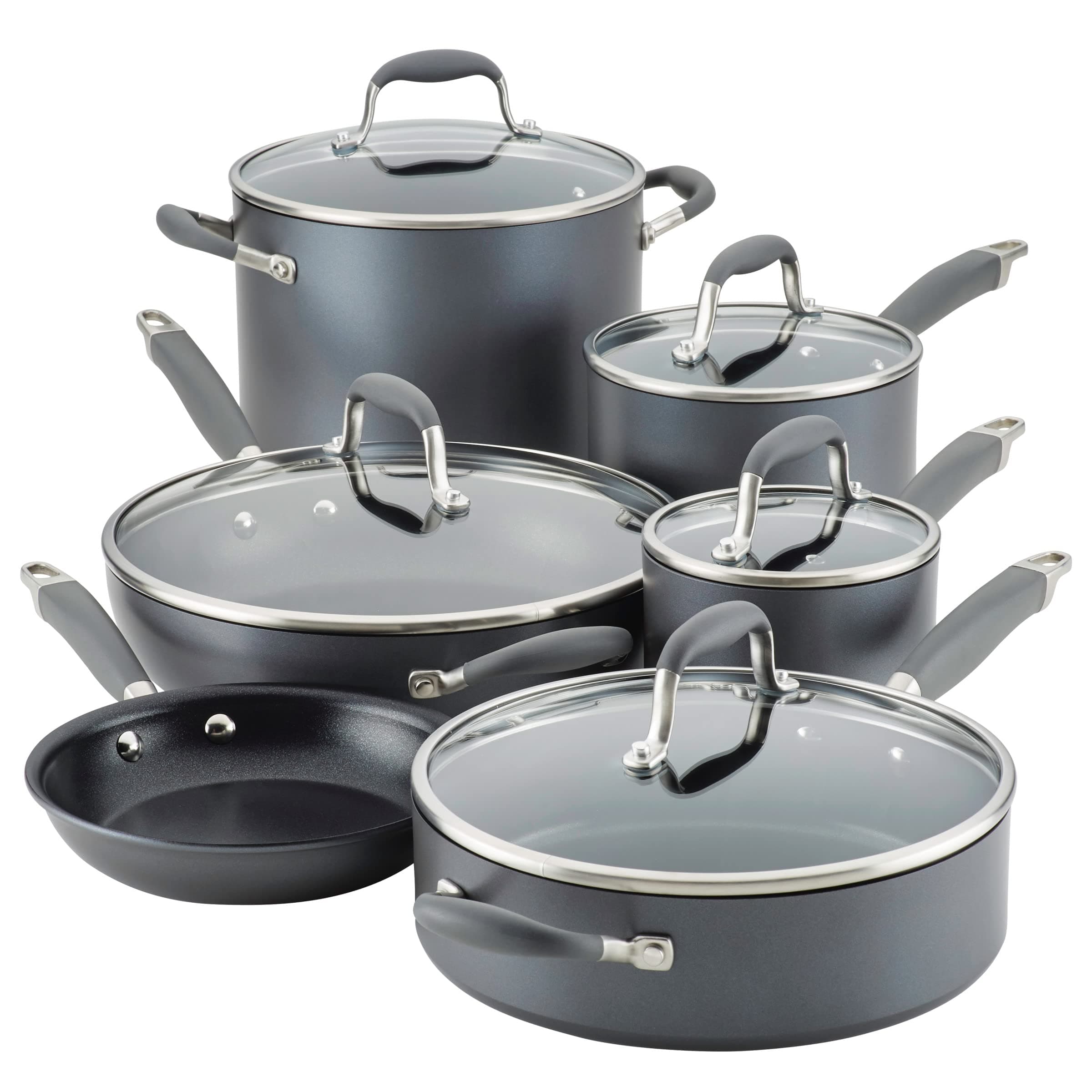 AnolonAdvanced Home Hard Anodized Nonstick Pots and Pans/Cookware Set, 11 Piece - Moonstone