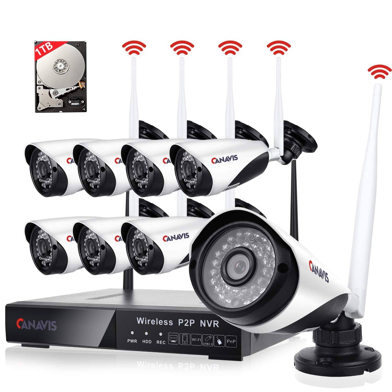 [8CH Expandable] Wireless Security Camera System,CANAVIS 8 Channel 960P NVR 4Pcs 720P 1.0MP Night Vision IP Security Surveillance Cameras Home,Plug&Play,Easy Remote View,2TB HDD Pre-Instal8
