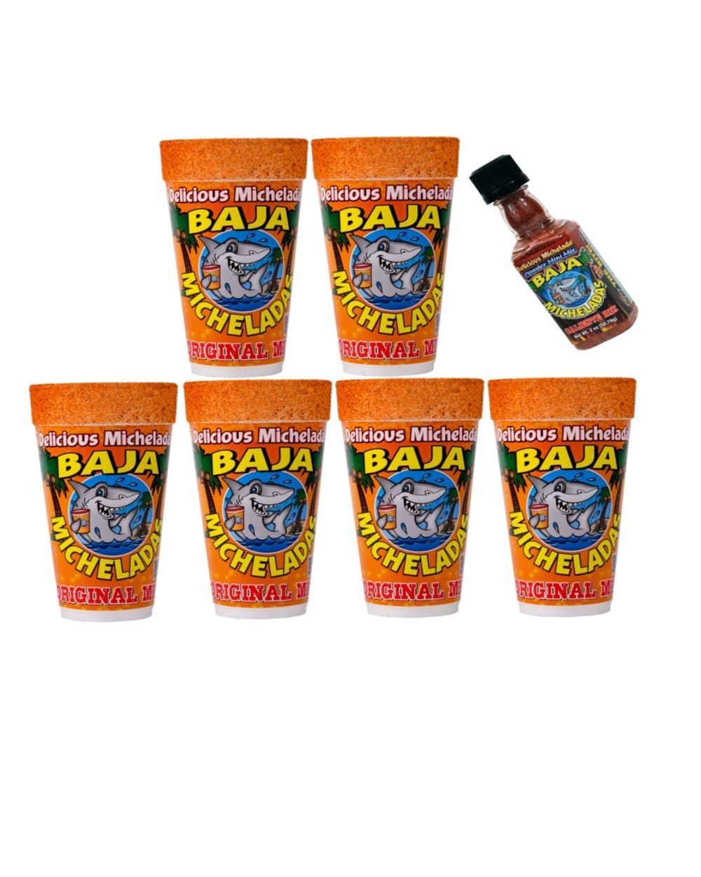 6-Pack Baja Michelada Mix in a 24oz Cup Ready To Use, Plus Michelada Shaker Caliente Flavor For Beer, Bloody Mary And Fruits and Vegetables - Original Flavor