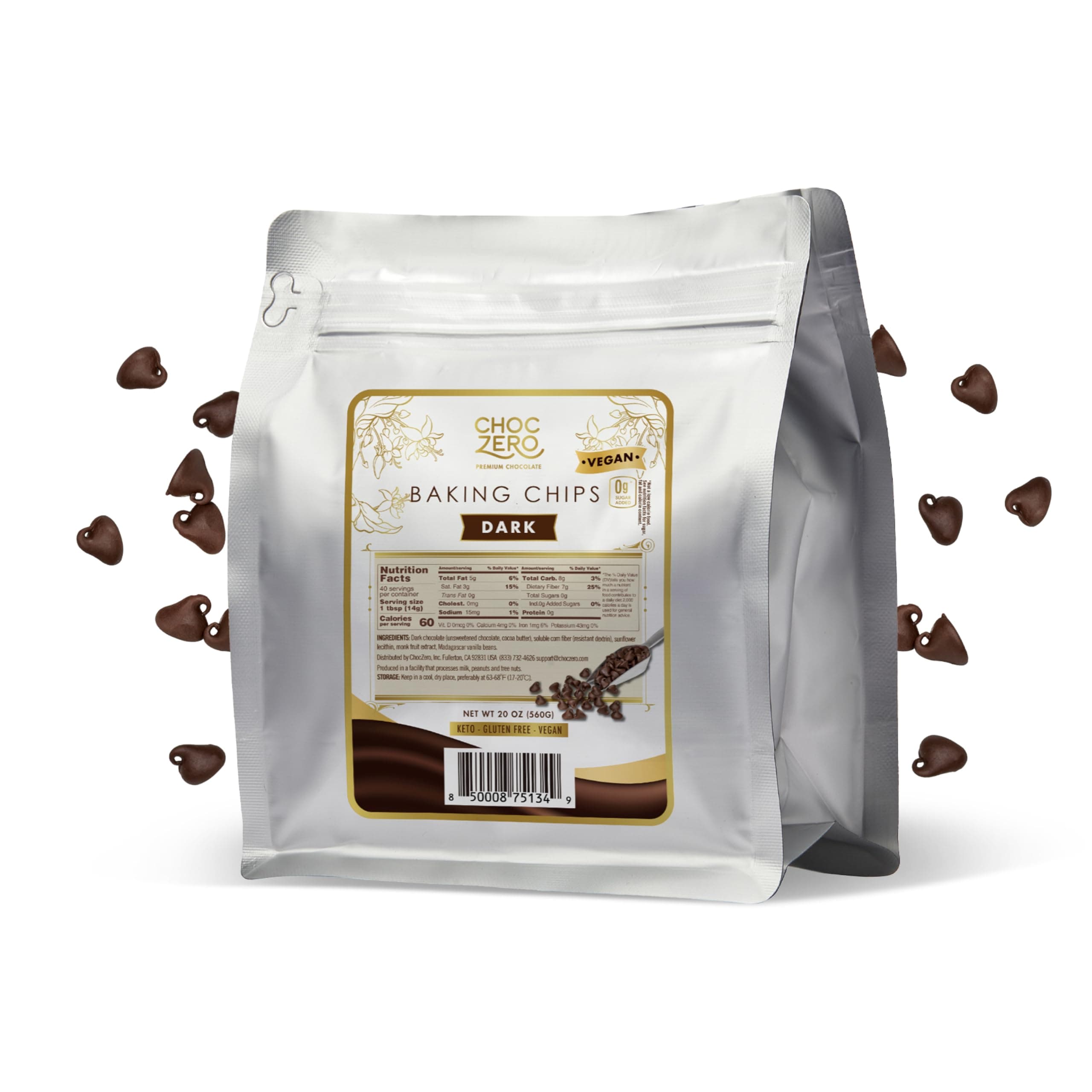 ChocZero Sugar Free Dark Chocolate Chips, 7oz