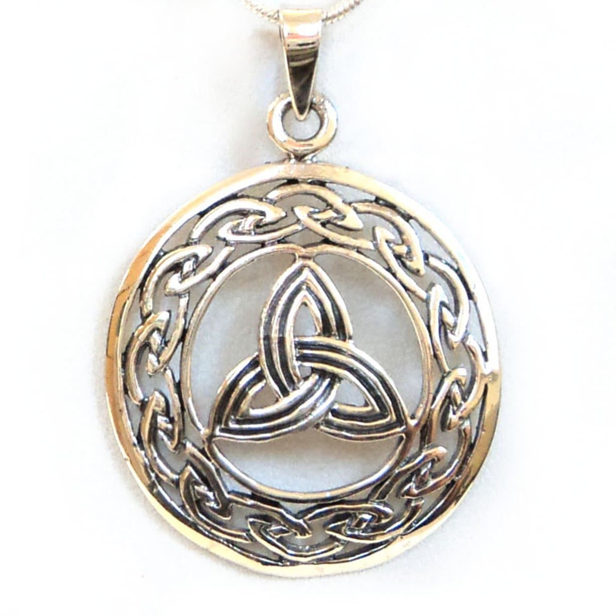 Sterling Silver Celtic Knot Circular Trinity Triquetra Pendant