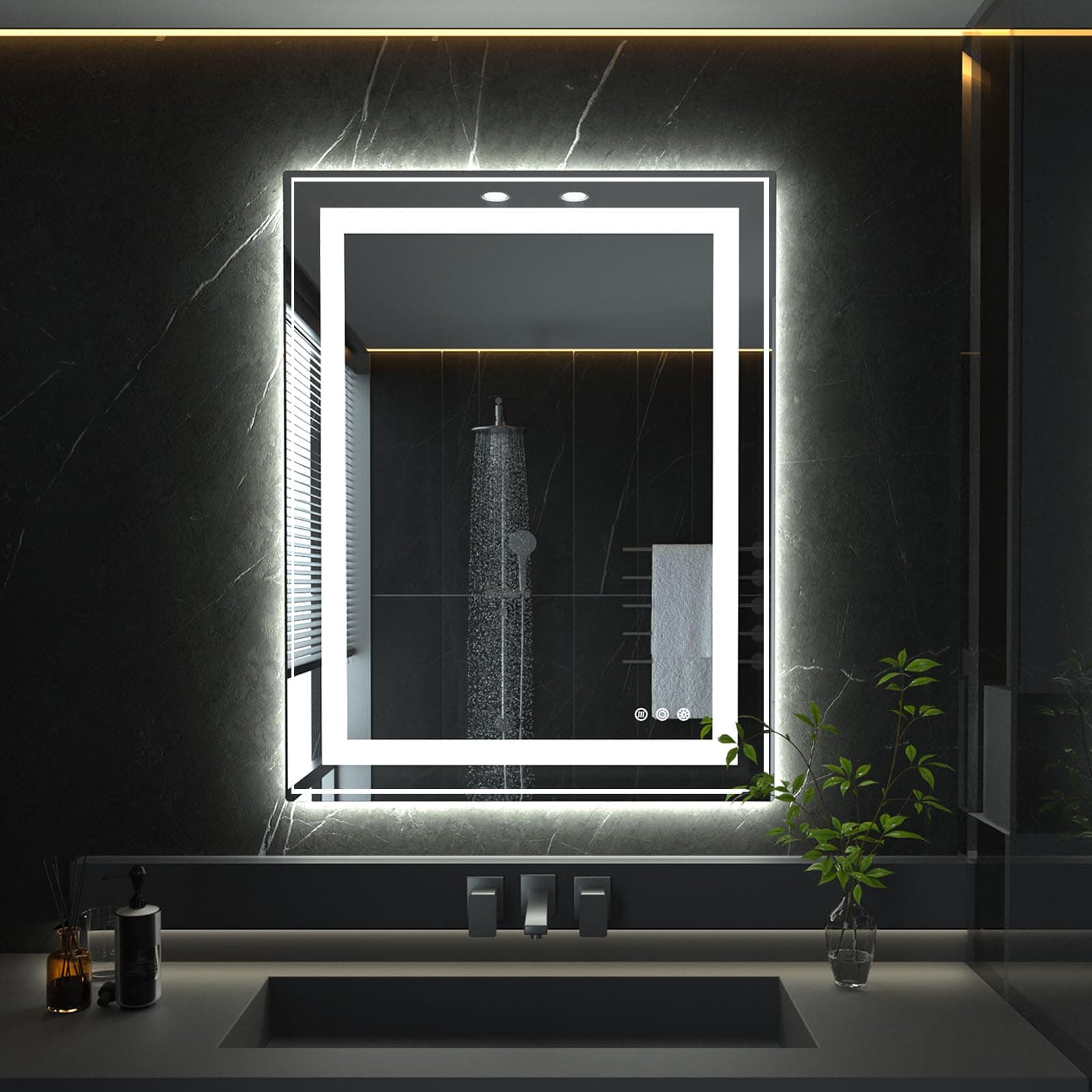 ANTEN LED Bathroom Mirror with Lights 32"X24" Front and Back Lit, Anti-Fog LED Mirror for Bathroom Wall Mounted, Stepless 3 Colors & Dimmable Lighted Vanity Mirror, Tempered Glass Bathroom Mirror