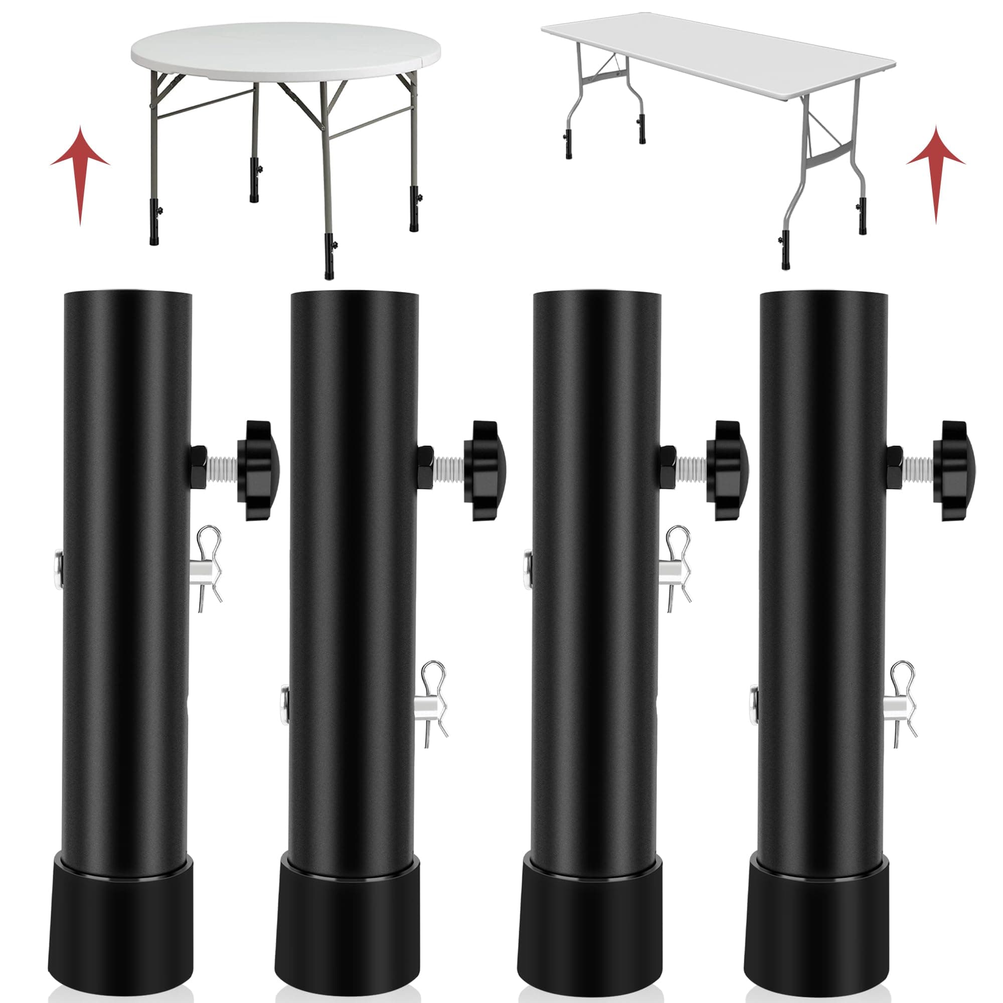 (4-PACK) Folding Table Leg Extenders, Highly Durable Steel Folding Table Leg Risers, Folding Desk Leg Extensions For Straight And Bent Legs, Adjustable Table Height Extenders For Rise 3.6in/5.2in