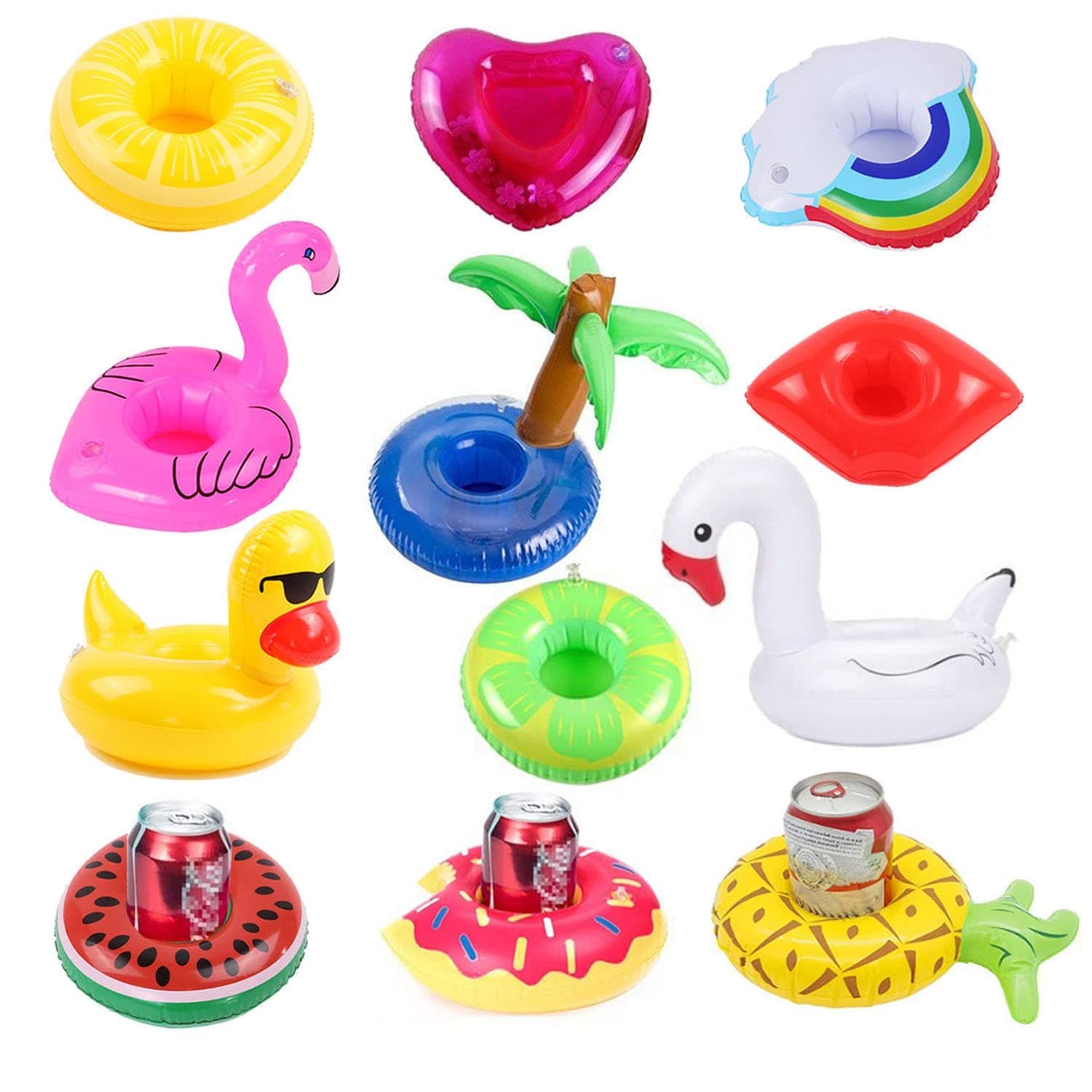 12 Pack Inflatable Drink Holders+1 Inflatable Needle+1 Storage Bag,Drink Floats Inflatable Cup Coasters for Kids Toys and Pool Party (12pack)