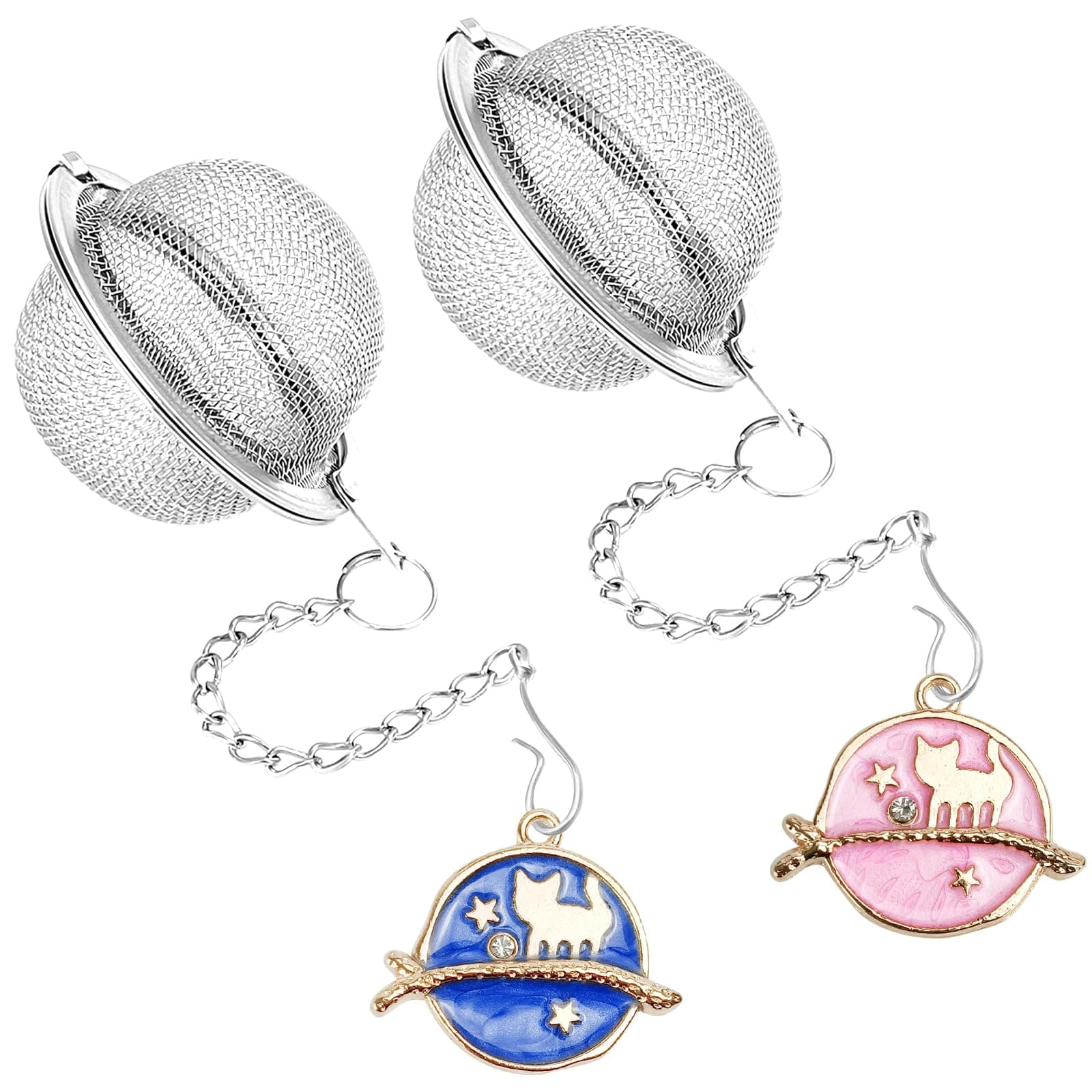 2Pcs Stainless Steel Mesh Tea Infuser, 2.1 inch Tea Ball with Cute Planet Cat Pendants,Tea Strainer Tea Diffuser Tea Steeper for Filtering Tea,Tea Infusers for Loose Tea (Cute Planet Cat, 2PC)