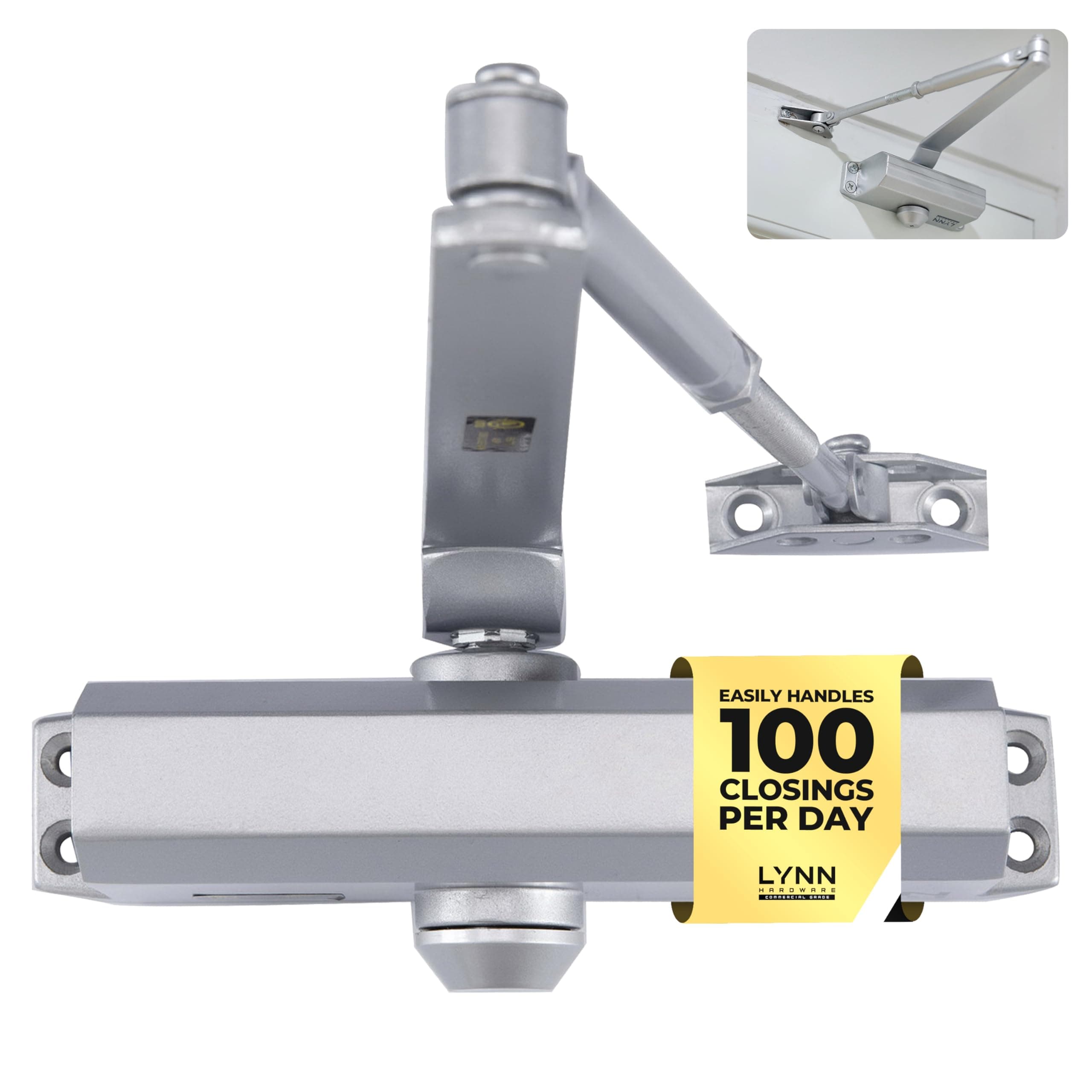Medium Duty Automatic Door Closer (Silver) - Highly Durable Cast Aluminum, Commercial or Home Use, Adjustable Speed Controls, 3 Mounting Options, 3 Hour Fire Rated (DC6003 Model)