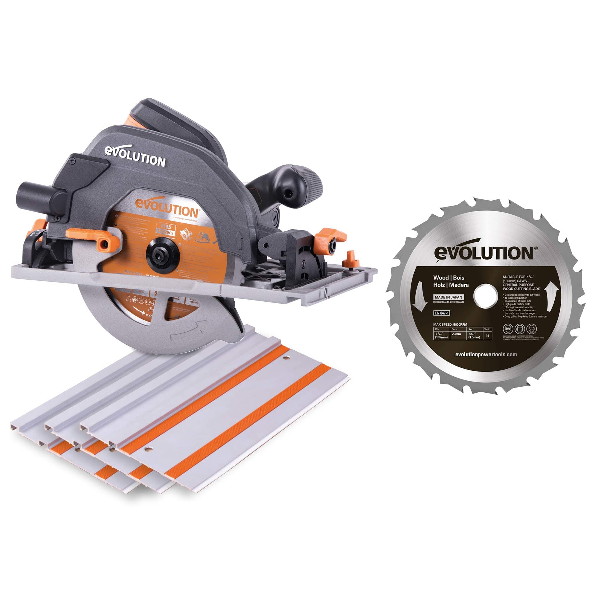 Evolution Power Tools R185CCSX Multi-Material Circular Saw, 185 mm, (110 V) with Additional GW185TCT-18 Blade