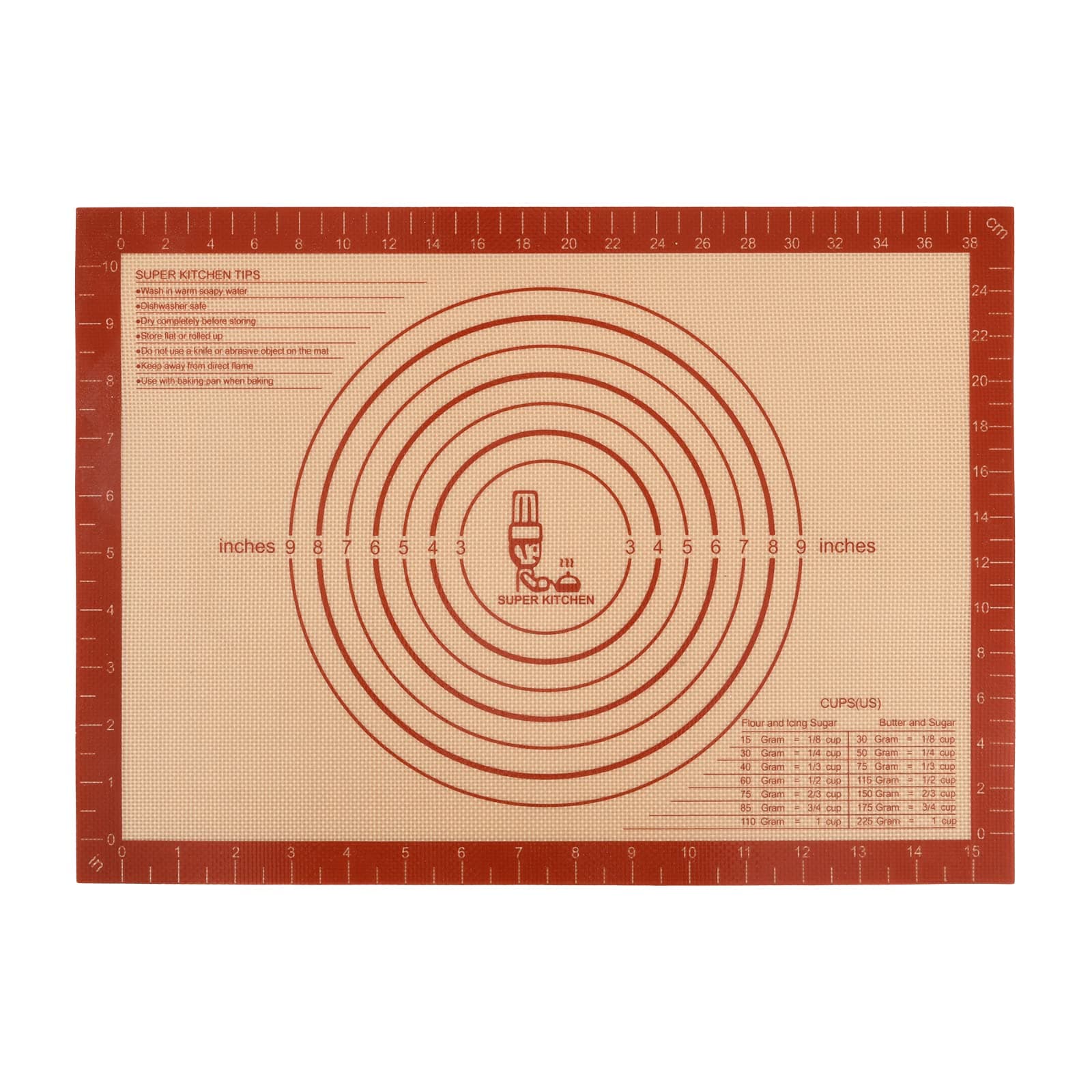 SUPER KITCHEN Non Stick Silicone Baking Mat Sheet, Oven Tray Liner, Small Pastry Mat, Non-Slip Dough Rolling Mat, Kneading Board Mat, Baking Equipment Accessory for Cookie, Macaroon (Red, 42 × 30cm)