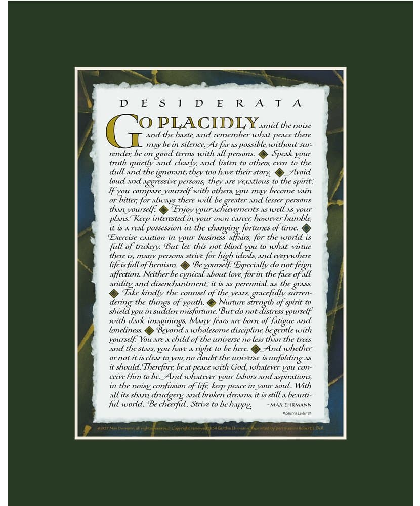 Ink Monkey Press Desiderata by Max Ehrmann - Desiderata Print 8x10 Dark Green Mat