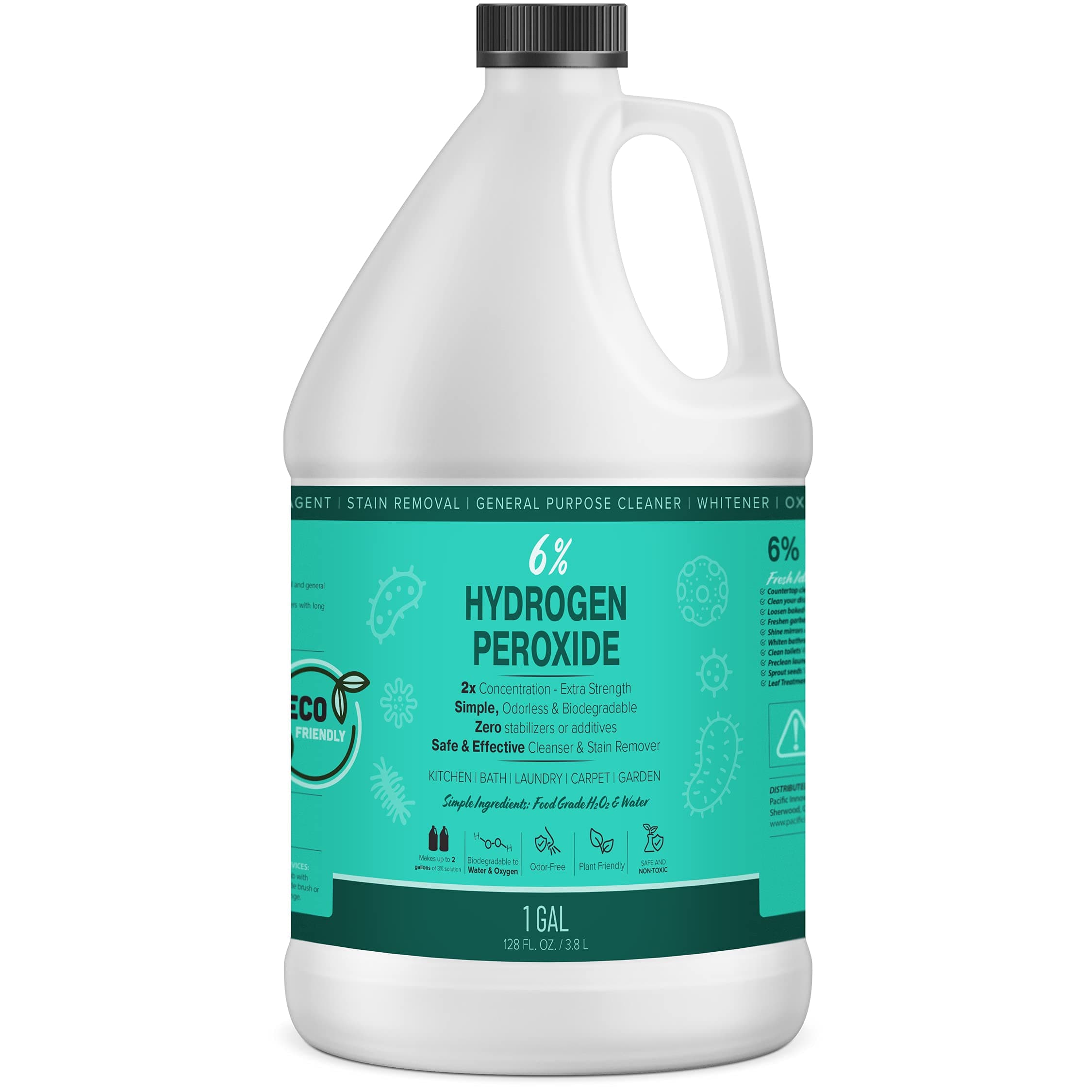 MAXTITE 6% Hydrogen Peroxide Solution - 1 Gallon (Just Food-Grade H2O2 & Water!) - Ecofriendly Natural Cleaning Solution for Kitchen, Bath, Laundry, and More - HDPE Jug with Child-Safe Cap Made in USA