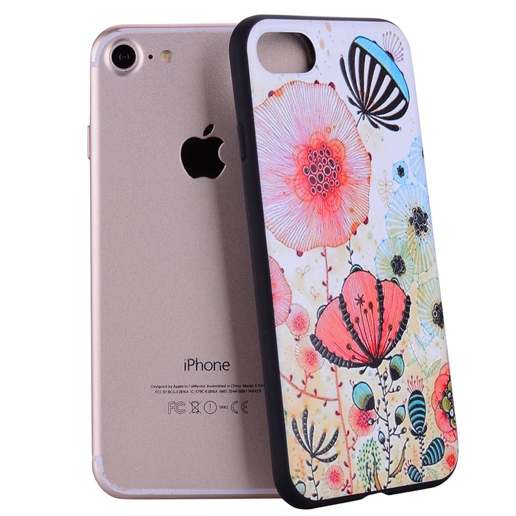 iPhone 7 Case, Yunbaozi iPhone 8 Embossing Case Protective Cover Soft Silicone Case Flexible Smooth Skin 3D Printing TPU Mysterious Creative Design Black Relief Cover for iPhone 7/ iPhone 8 - Butterfly