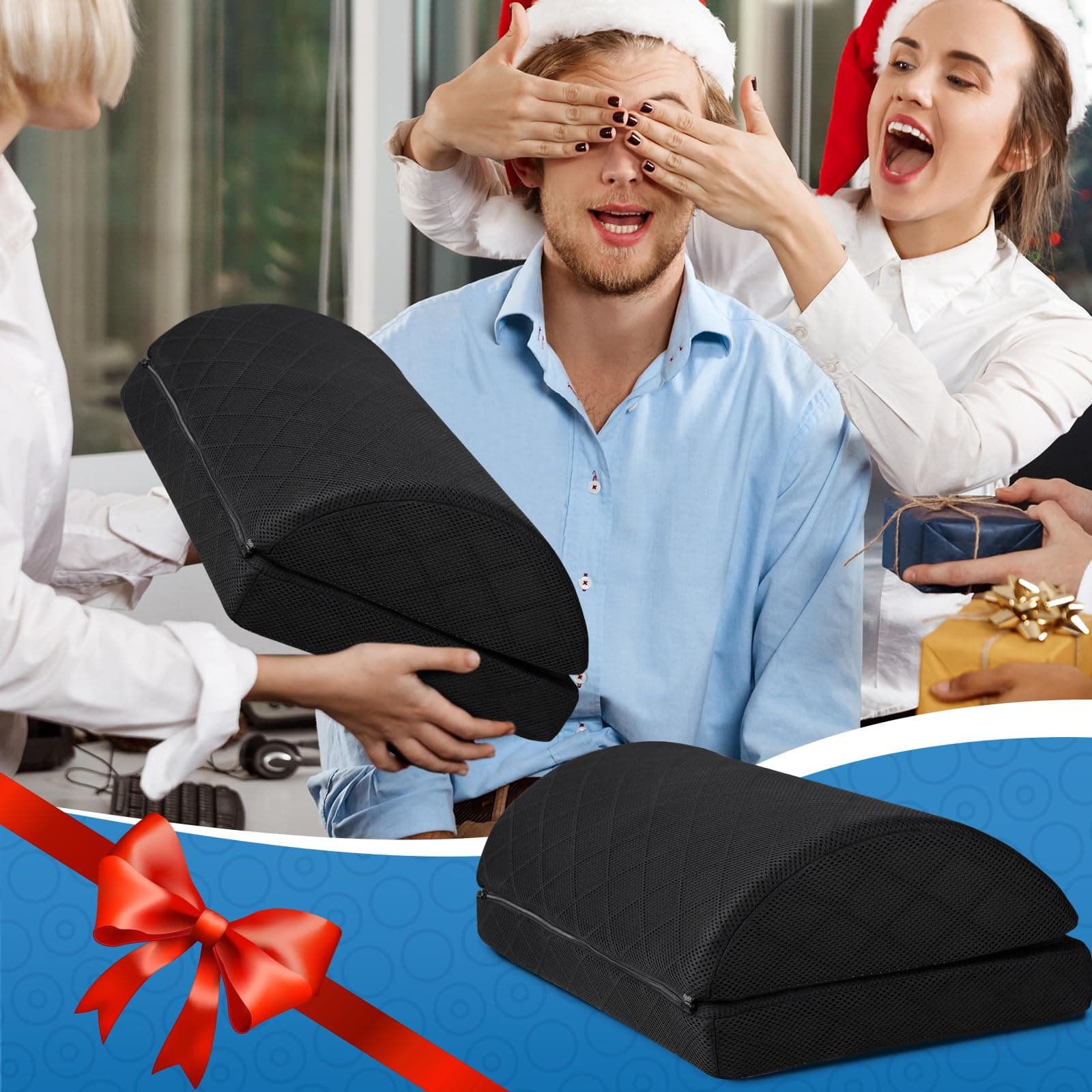 Foot Rest for Under Desk at Work Adjustable Foam for Office and Home, Office Desk Accessories,Comfortable Footrest with 2 Adjustable Heights,Back & Hip Pain Relief (Black-16.9 in)