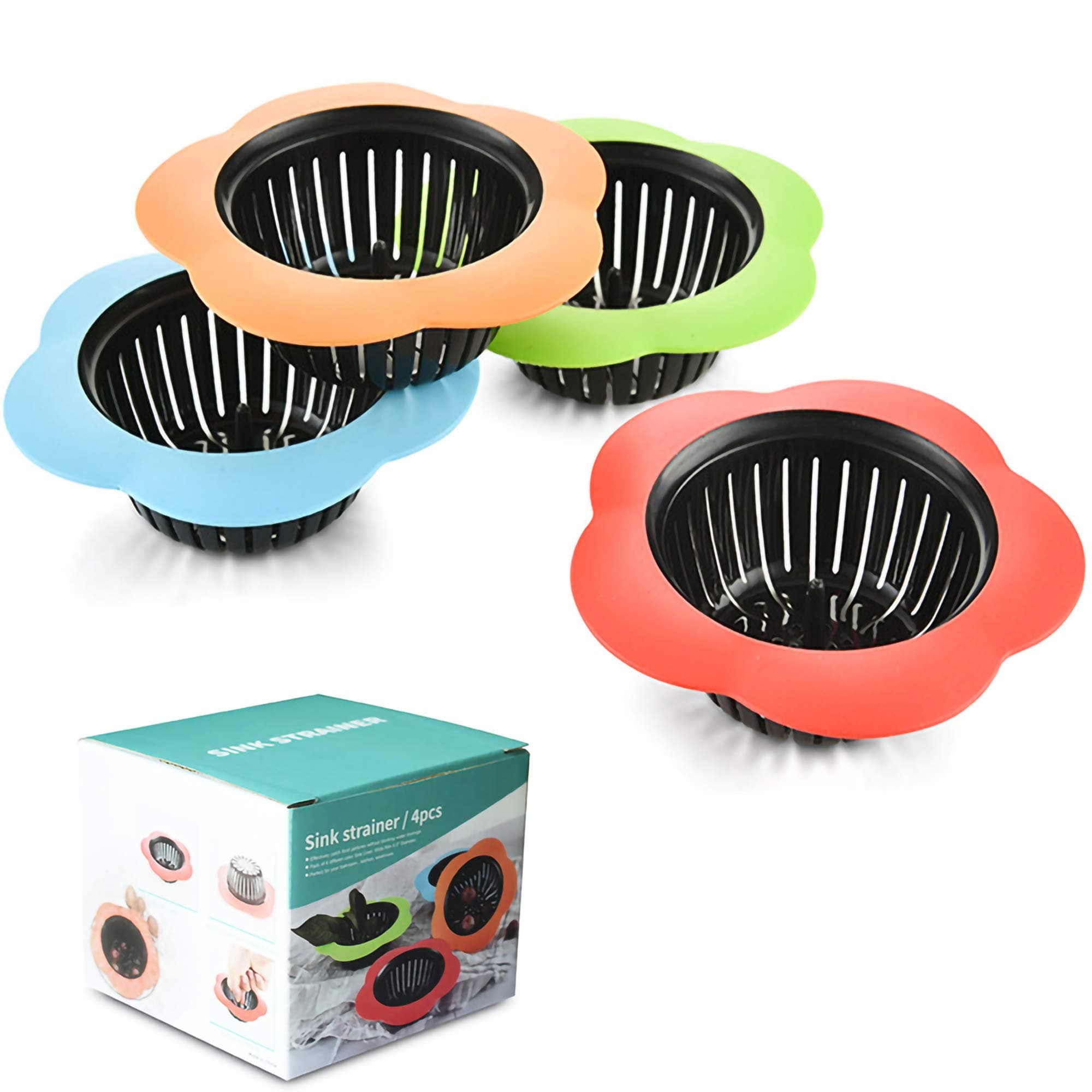 Plastic Sink Strainer, Silicone Kitchen Sink Strainer, Easy Clean Sink Drain Filter Basket, Kitchen Sink Basket Strainer( 4 Pack, Multicolored)