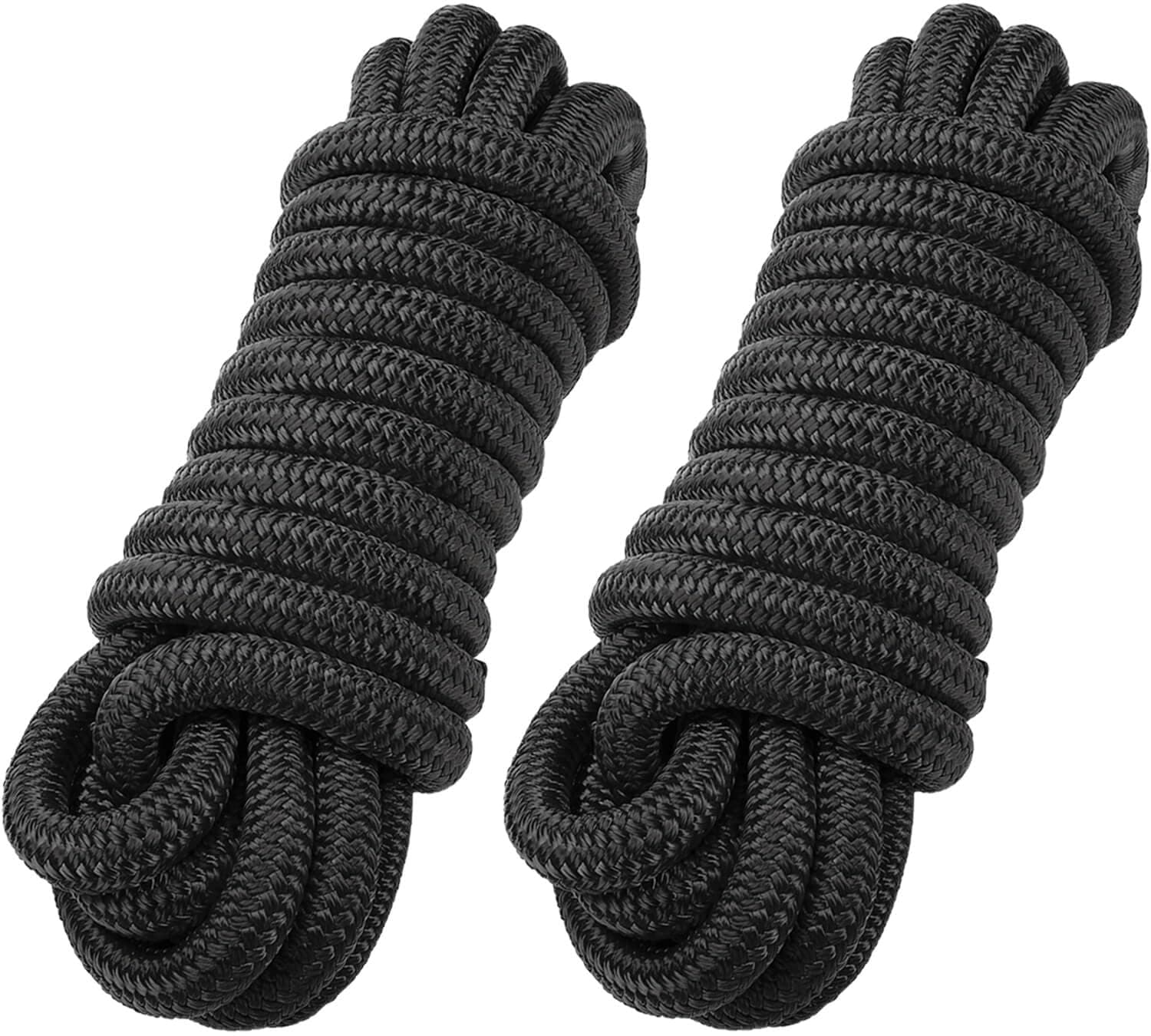 2 Pack 3/4" x 15' Double Braided Nylon Boat Dock Lines with 15" Loop - Marine Grade Dock Lines for Boats, Mooring