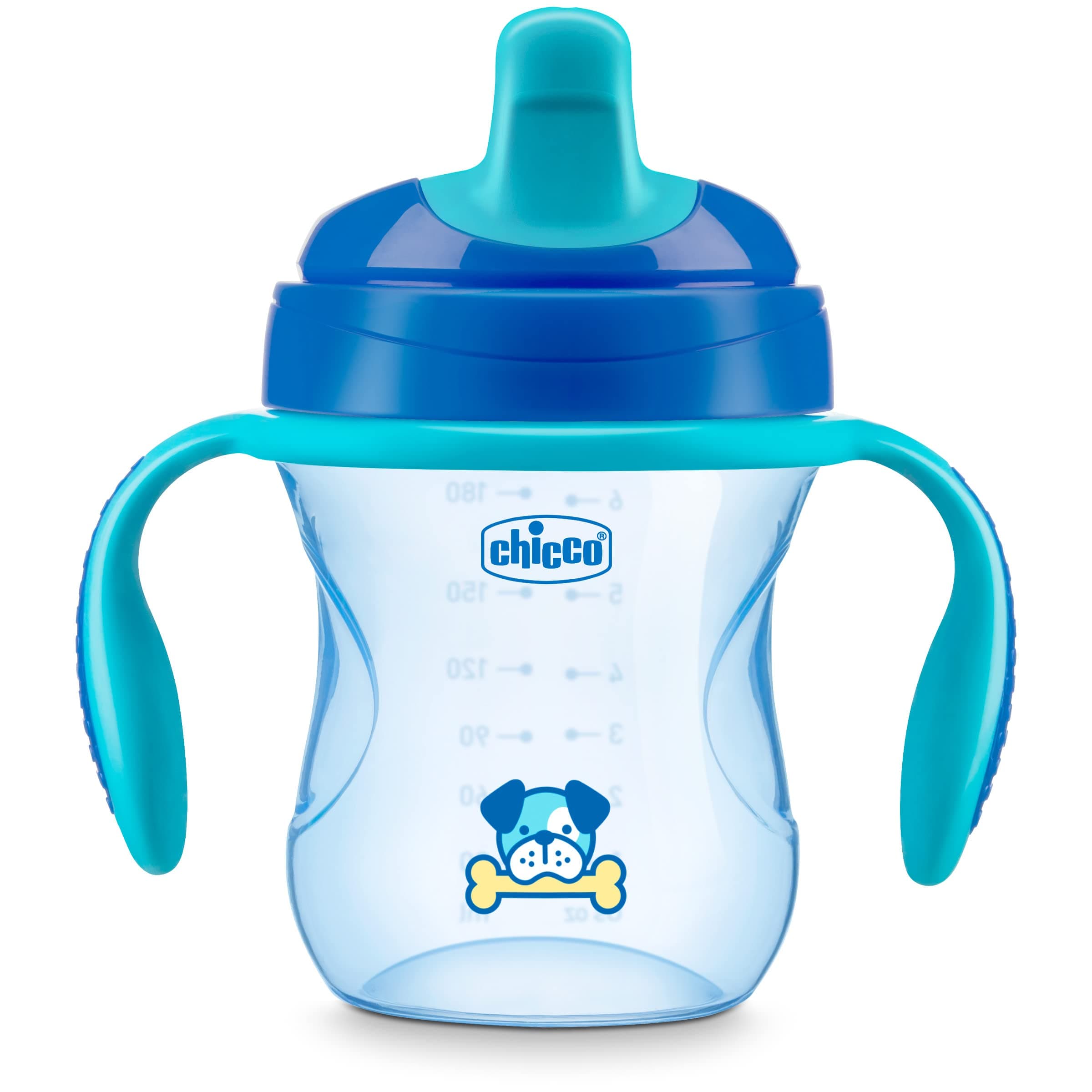 Chicco Semi-Soft Trainer with Bite-Resistant Spout and Spill-Free Lid 7oz.| Removable, Non-Slip Handles | Top-Rack Dishwasher Safe | Easy to Hold Ergonomic Indents | Blue| 6+ months