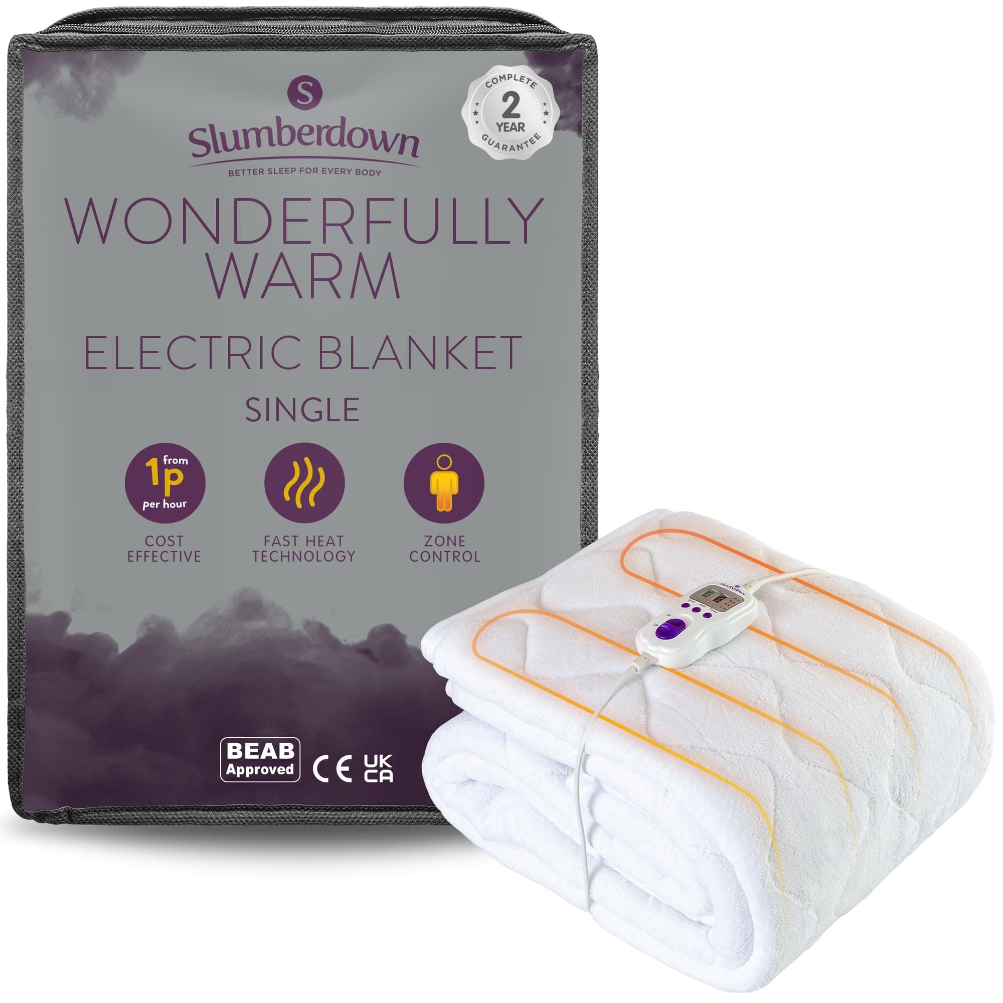 Slumberdown Wonderfully Warm Multi Zone Single Electric Blanket With 9 Heat Settings And Timer Electric Blanket Single Bed