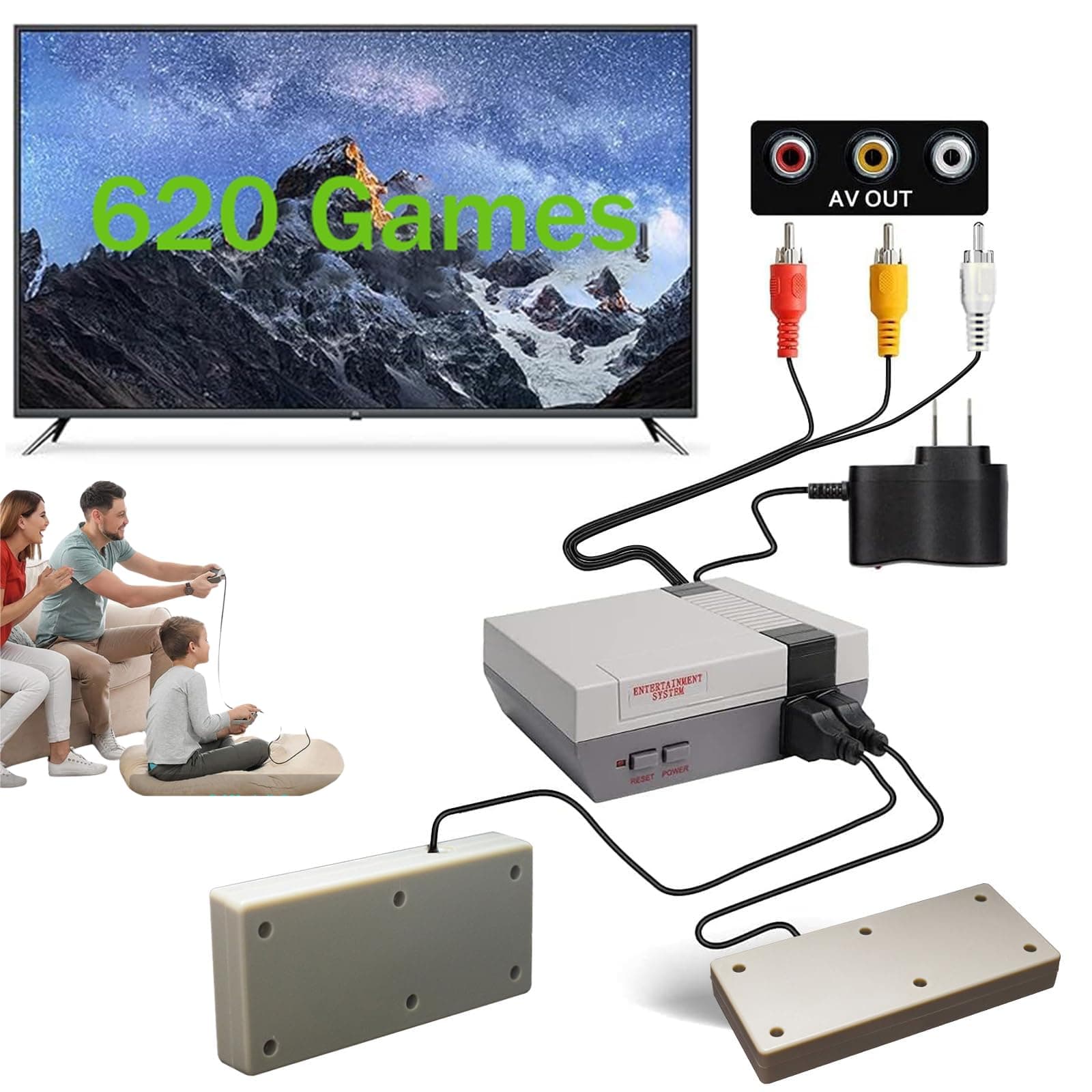 Retro Video Game Console Preloaded 620 Games Classic Plug and Play Retro Gaming Console with 2 Controllers, AV Output 8-Bit Game System, Gifts for Gamers Christmas