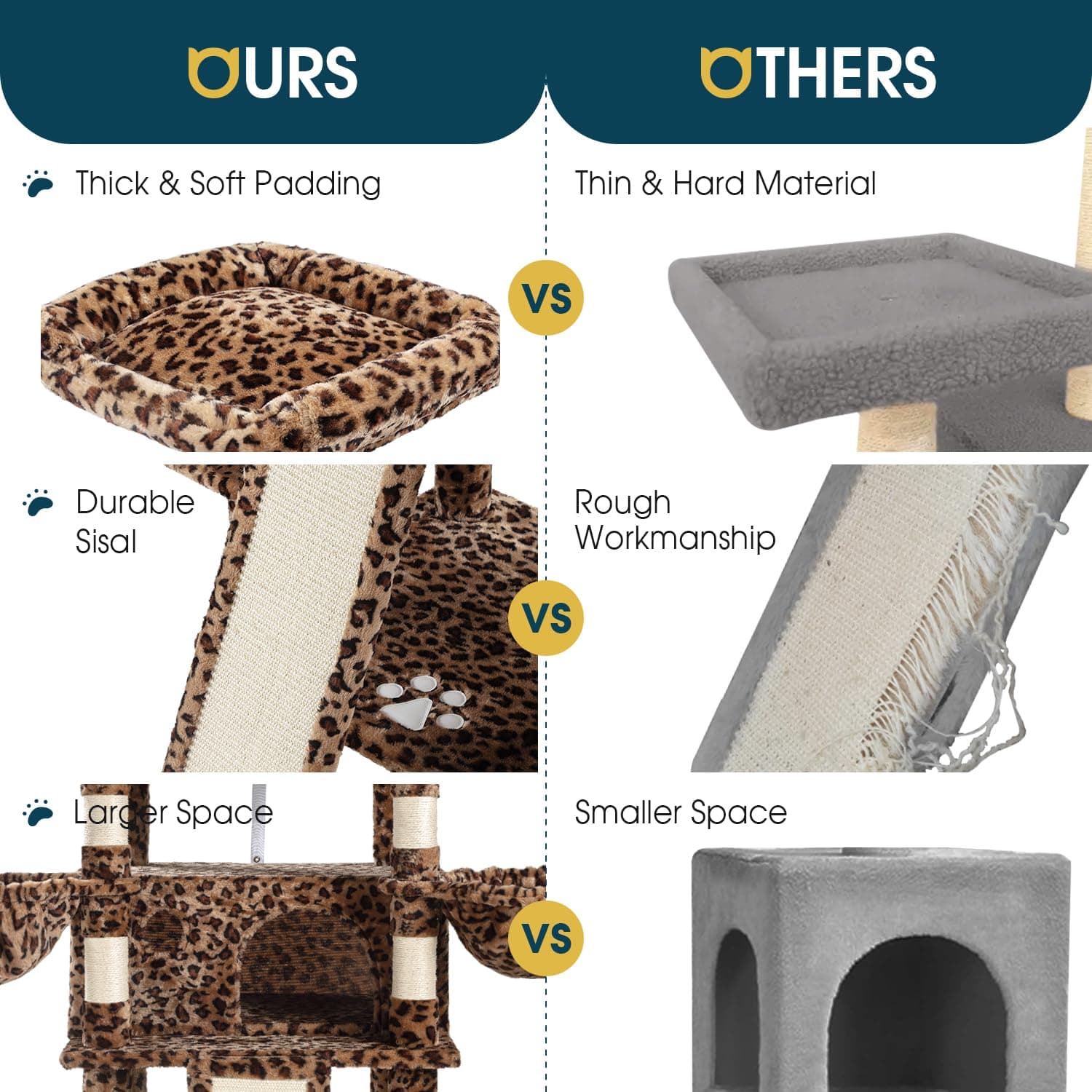WEEWAY 68 Inches Multi-Level Large Cat Tree for Feline/Big Tower/Condo/Cozy Plush Kitty Perches/Fluffy Balls/Sisal Scratching Posts and Hammocks/Cave/Furniture Activity Center/Leopard Print