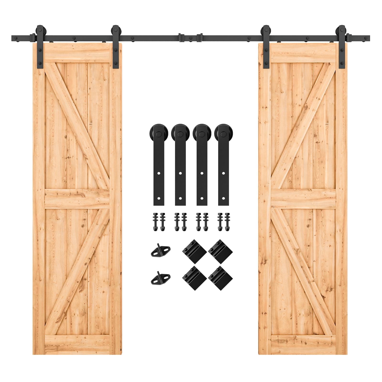 SMARTSTANDARD 8.2 FT Double Barn Door Hardware Kit - Heavy Duty, Smooth and Quiet Sliding Operation - Easy to Install with Step-by-Step Installation Instruction - Fits 24" Wide Door Panels