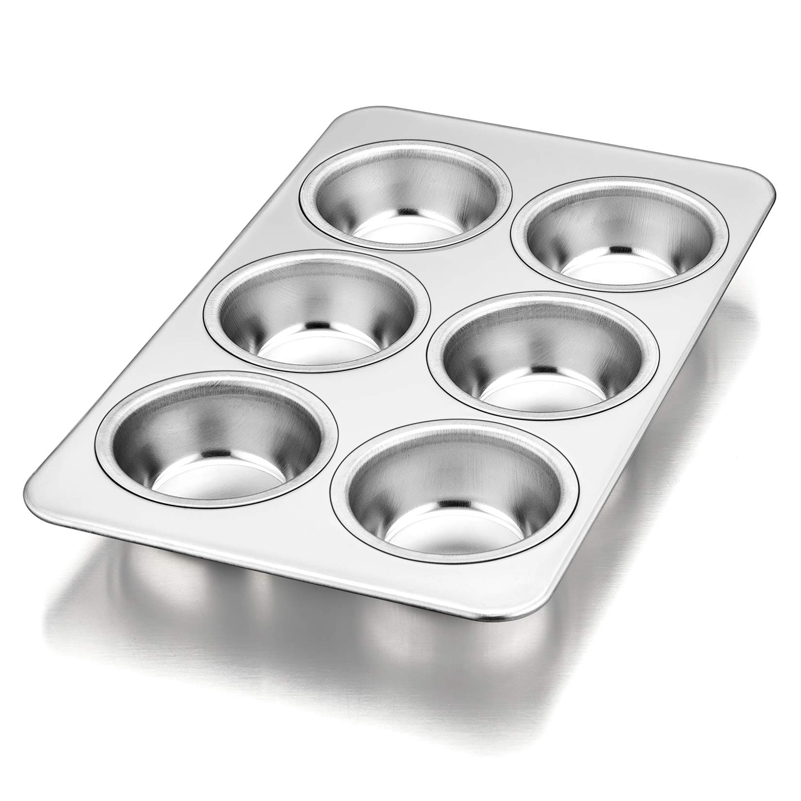 P&P CHEF Muffin Pan Cupcake Baking Pan Set, Stainless Steel Muffin Tin Tray for Mini Cake Tart Quiche, Oven & Dishwasher Safe, Non-toxic & Heavy-duty, (6 Cup, 1Pc)