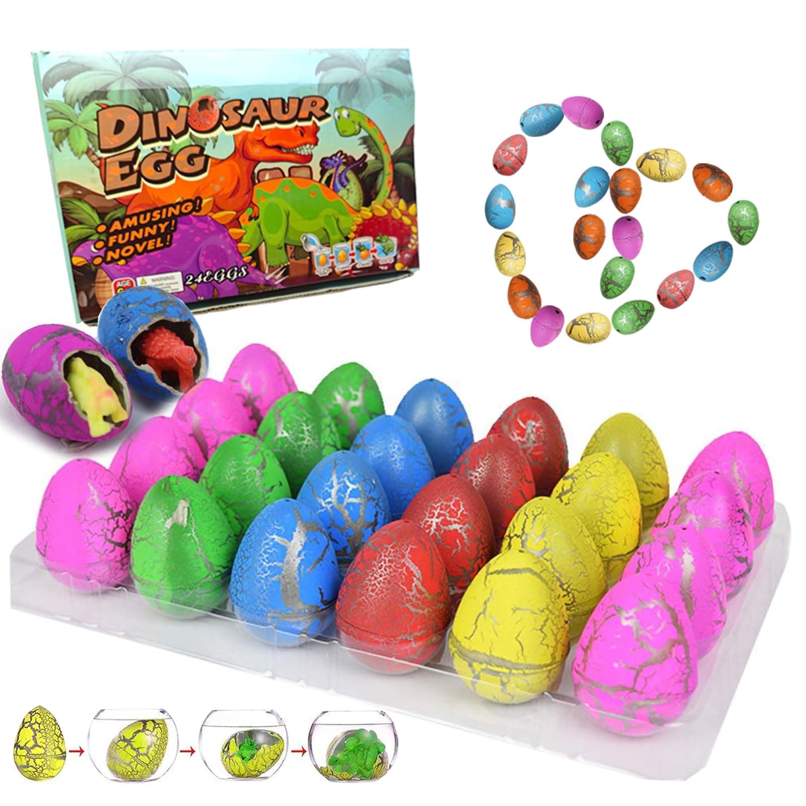 24 Pcs Dinosaur Easter Eggs that Hatch in Water, Hatching Dinosaur Eggs for Kids, Dinosaur Party Favors & Easter Basket Stuffers