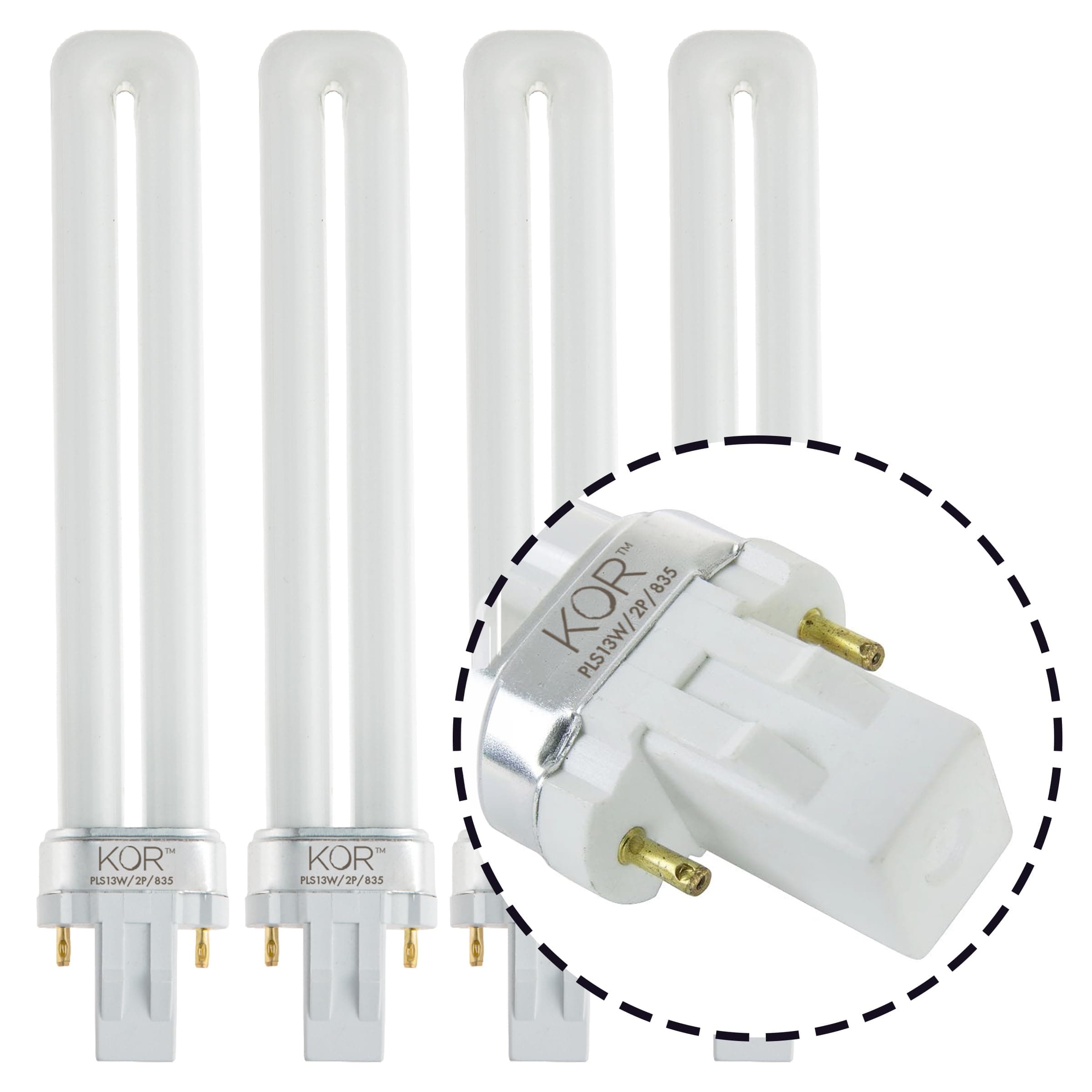 KOR (4 Pack) K22195 - PLS13W/2P/841 - Compact Fluorescent Plug-in - T4 - Single Tube - 13 Watt - 2-Pin (GX23) - 4,100 Kelvin (Cool White)