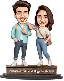 Wood Avatar Studio Personalized Fantasy Gift For Brother, Sister, Friends Character Caricature Photo Frame Unique Design Customized Gift (Bro Sis - 2, 7 Inches),Multicolor