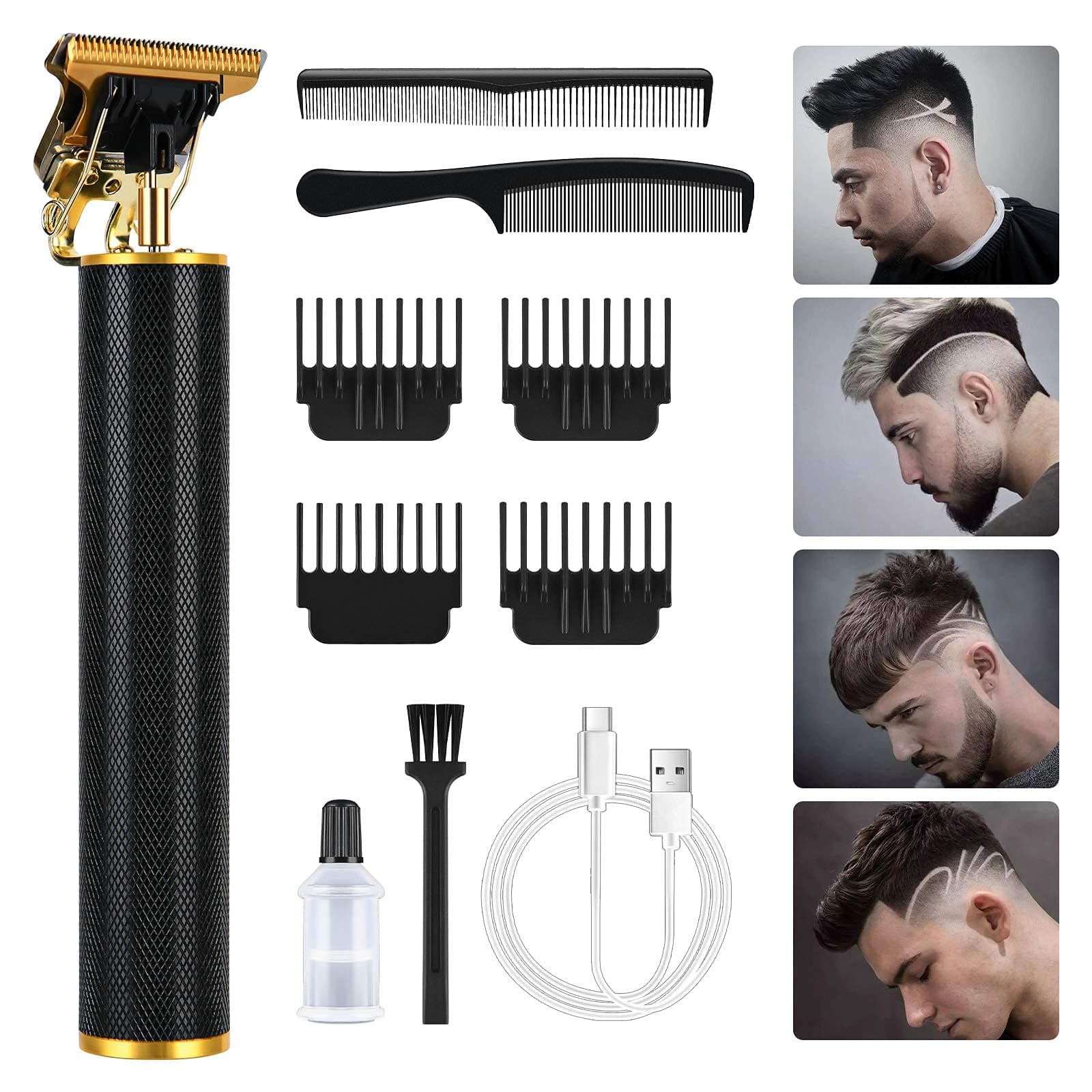 URAQT Cordless Hair Clippers for Men - Electric Beard Trimmer Set, Waterproof Detail Beard Shaver, T-Blade Trimmer Grooming Kit with 4 Guide Combs and 2 Hair Combs